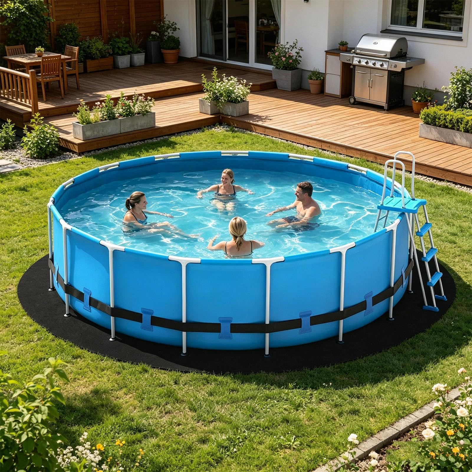 Tapis De Sol pour Piscine - 3 X 3 M Bâche De Protection Robuste Et Anti-Crevaison, Tapis De Sol Universel pour Piscine Tubulaire, Gonflable Et Spa, Rond/Rectangulaire