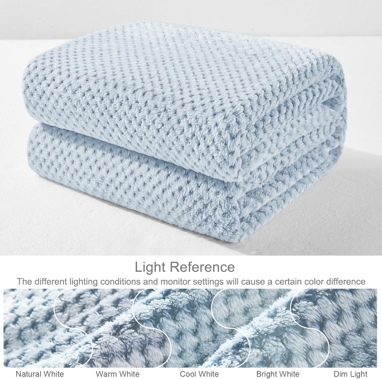 Exclusivo Mezcla Fleece Throw Blanket Extra Large, Super Soft and Warm Blankets for Couch, Sofa and Bed Waffle Textured, Cozy, Fuzzy and Lightweight (Heather Slate Blue, 50x70 Inches) - Image 2