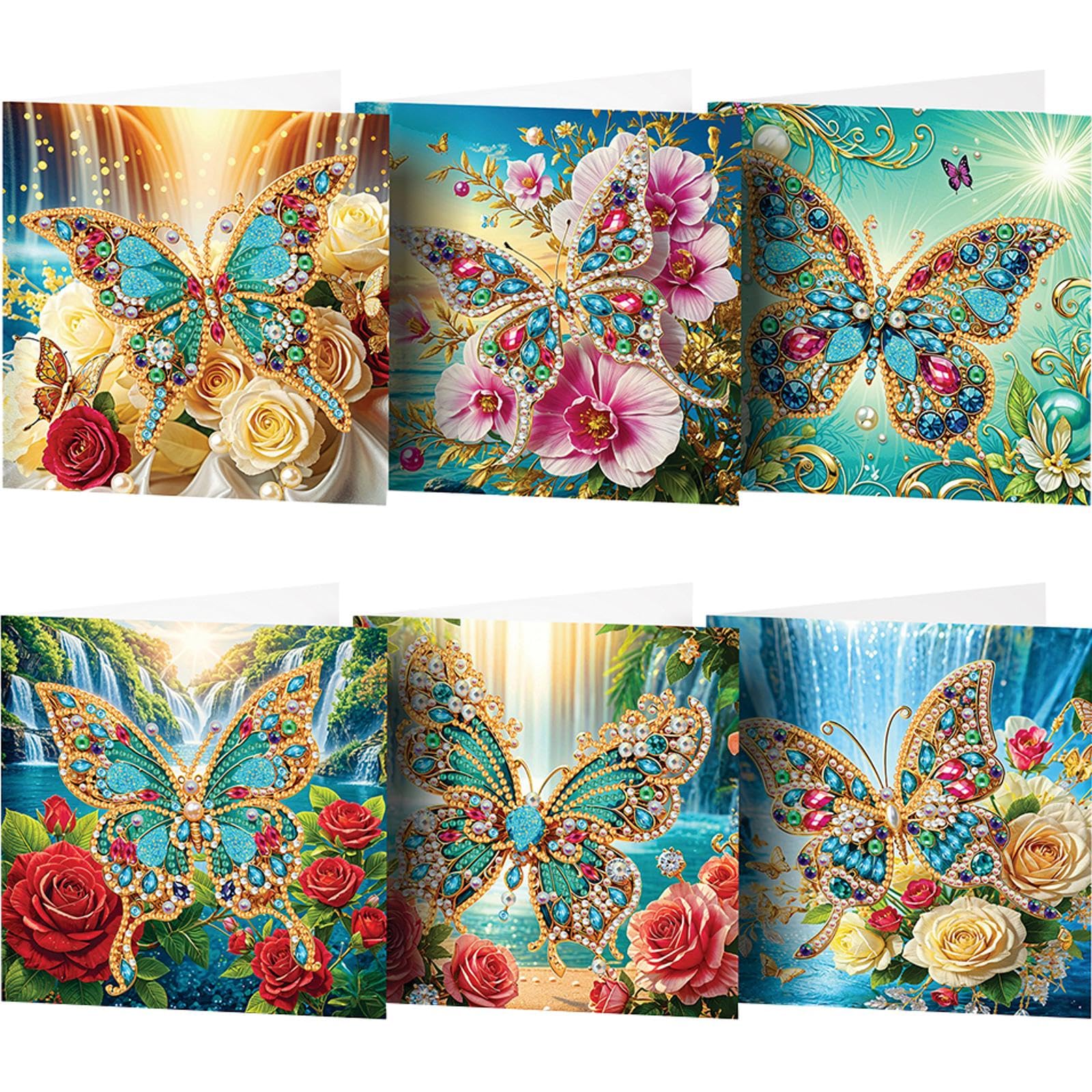 KOBONA 6Pcs Diamond Painting Greeting Card Heart Flower DIY Diamond Painting Card Rhinestone Painting Card Kit Diamond Drawing Card for Holiday Party Favors (HKDZ64)