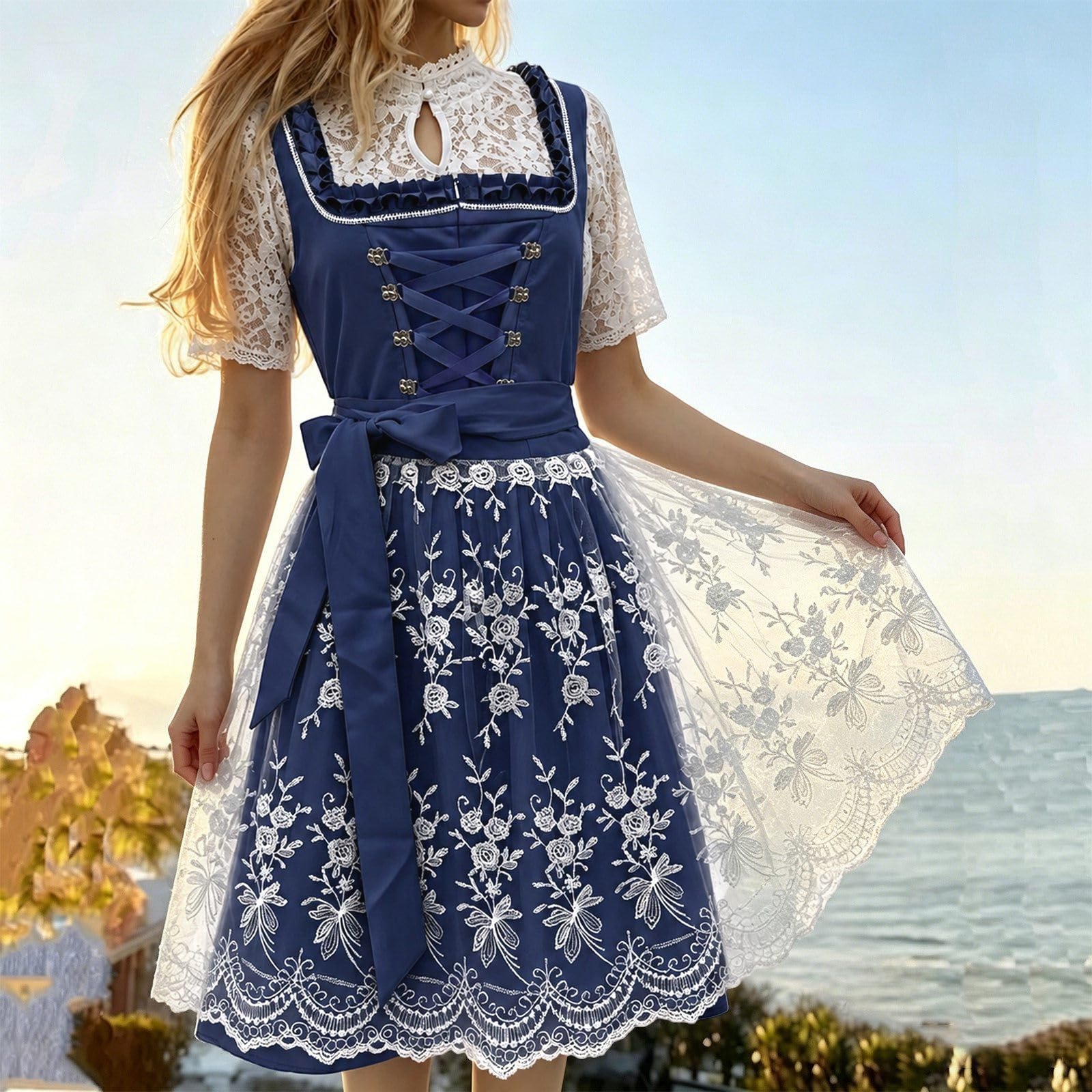 Generisch Splendido abito da sera per cosplay, abito da sera di ispirazione storica con elegante corsetto in pizzo, squisito e versatile, per feste, balli tutto l'anno