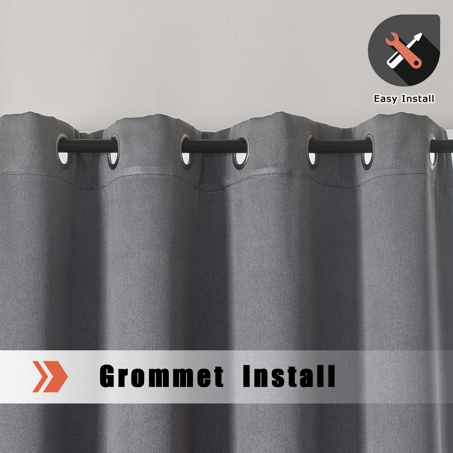 WPM Grey Drapes Faux Linen Curtains Room Darkening Panels for Bedroom/Living Room 108 Inches Long Energy Saving Home Window Treatment-Grommet Style Set of 2 (Grey, 108 Inch Long)