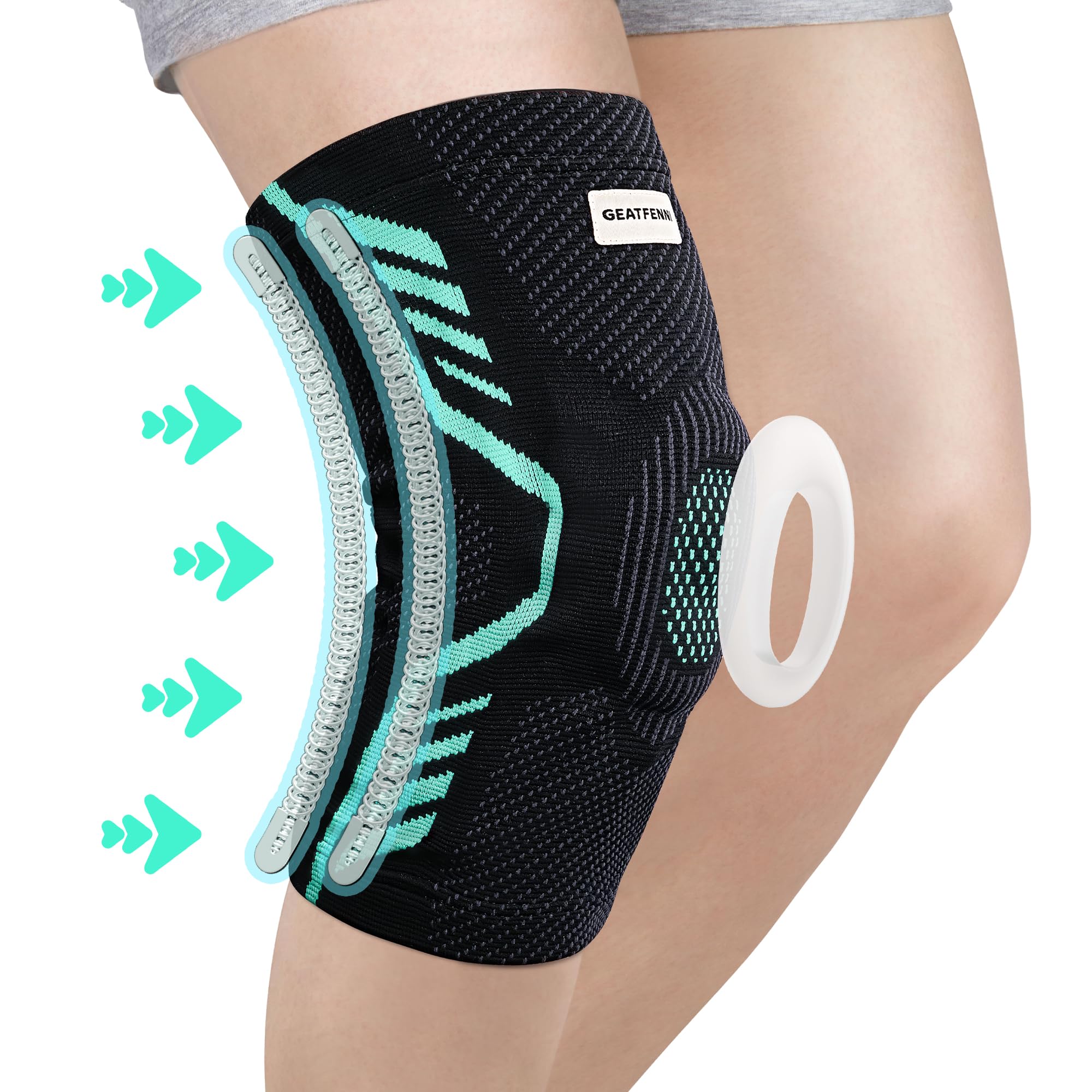 GEATFENNI Compression Knee Sleeves for Weightlifting & CrossFit - Patella Gel Pad Brace with Dual Stabilizers, Relieve Arthritis Pain, Meniscus Tear Support