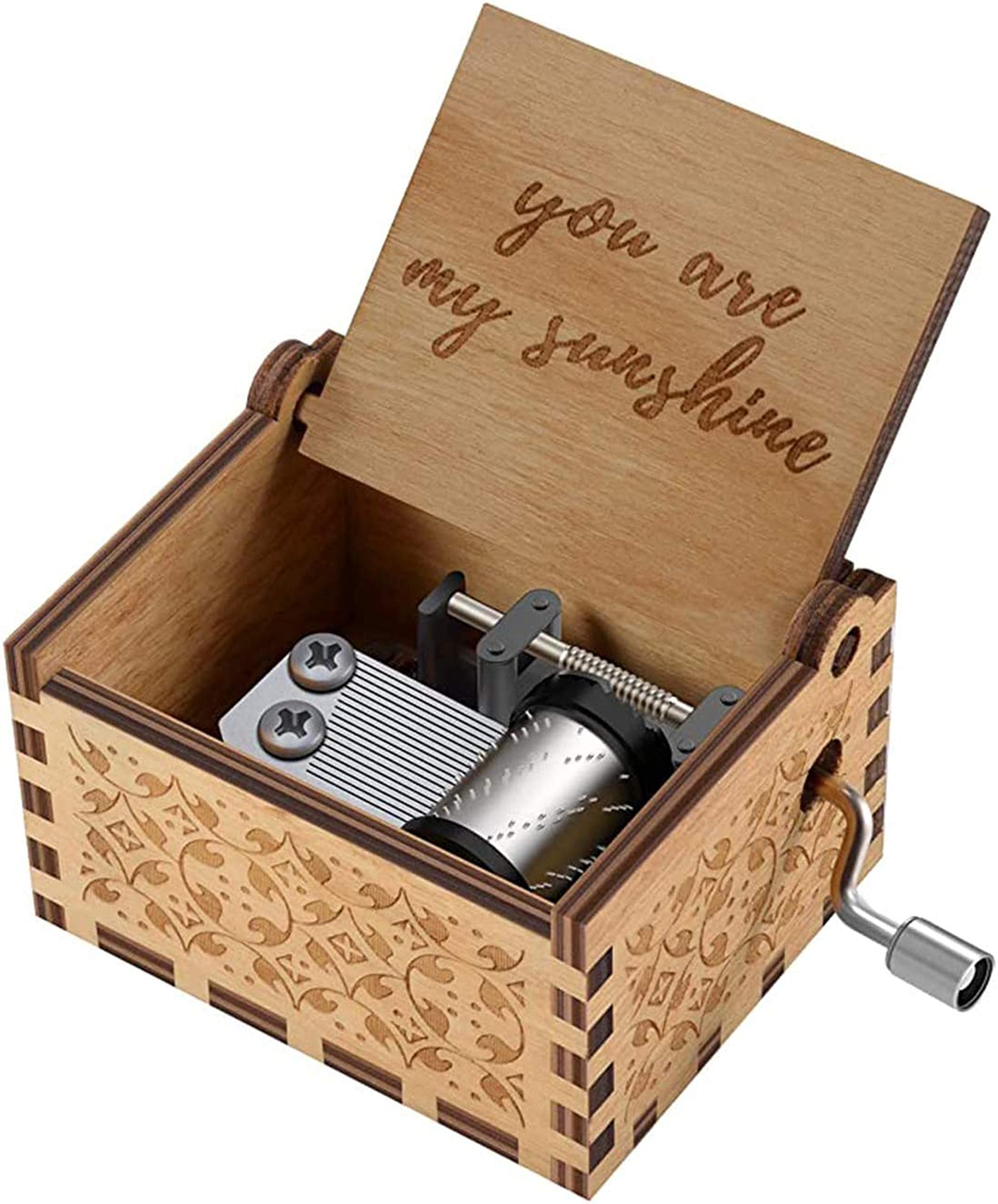 ALMEKAQUZ You are My Sunshine Wood Music Boxes,Laser Engraved Vintage Wooden Sunshine Musical Box Gifts for Birthday/Christmas/Valentine's Day
