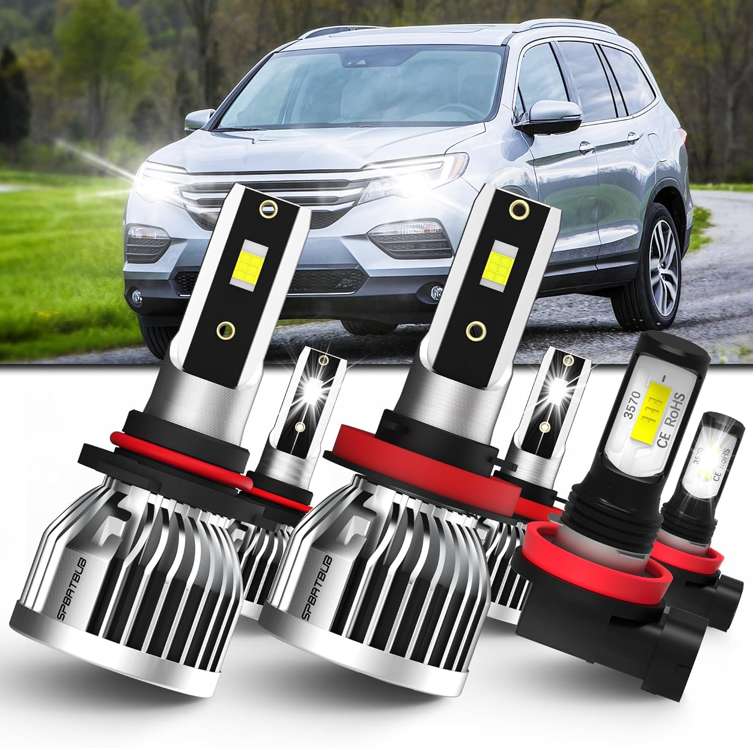 fit for (2006-2018) Honda Pilot Headlight Bulbs Front Bulb Bright Light Combo, 9005/hb3 High Beam & h11/h8/h9 Low Beam + h11 Fog Lights, Pack of 6