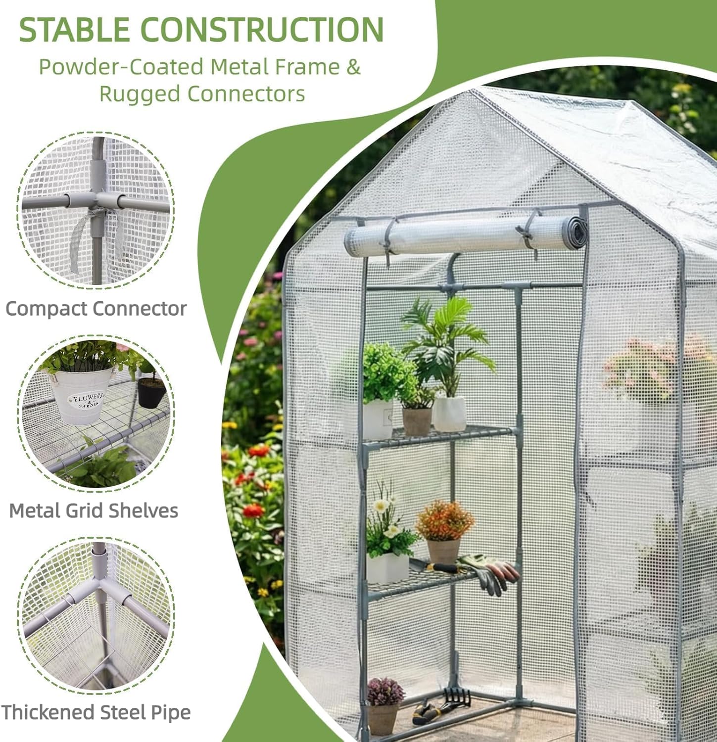 Walk-in Greenhouse 55*29*77in - Heavy Duty Outdoor Plant Shelter with Steel Frame & Durable PE Cover, Easy Assembly Garden Greenhouses for Patio/Lawn to Protect Plants from Frost & Rain