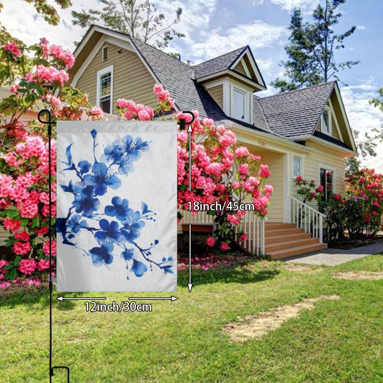 Floral Navy Blue Flower Garden Flag 12x18 Vertical Double Sided Farmhouse Holiday Outside Decorations Yard Flag