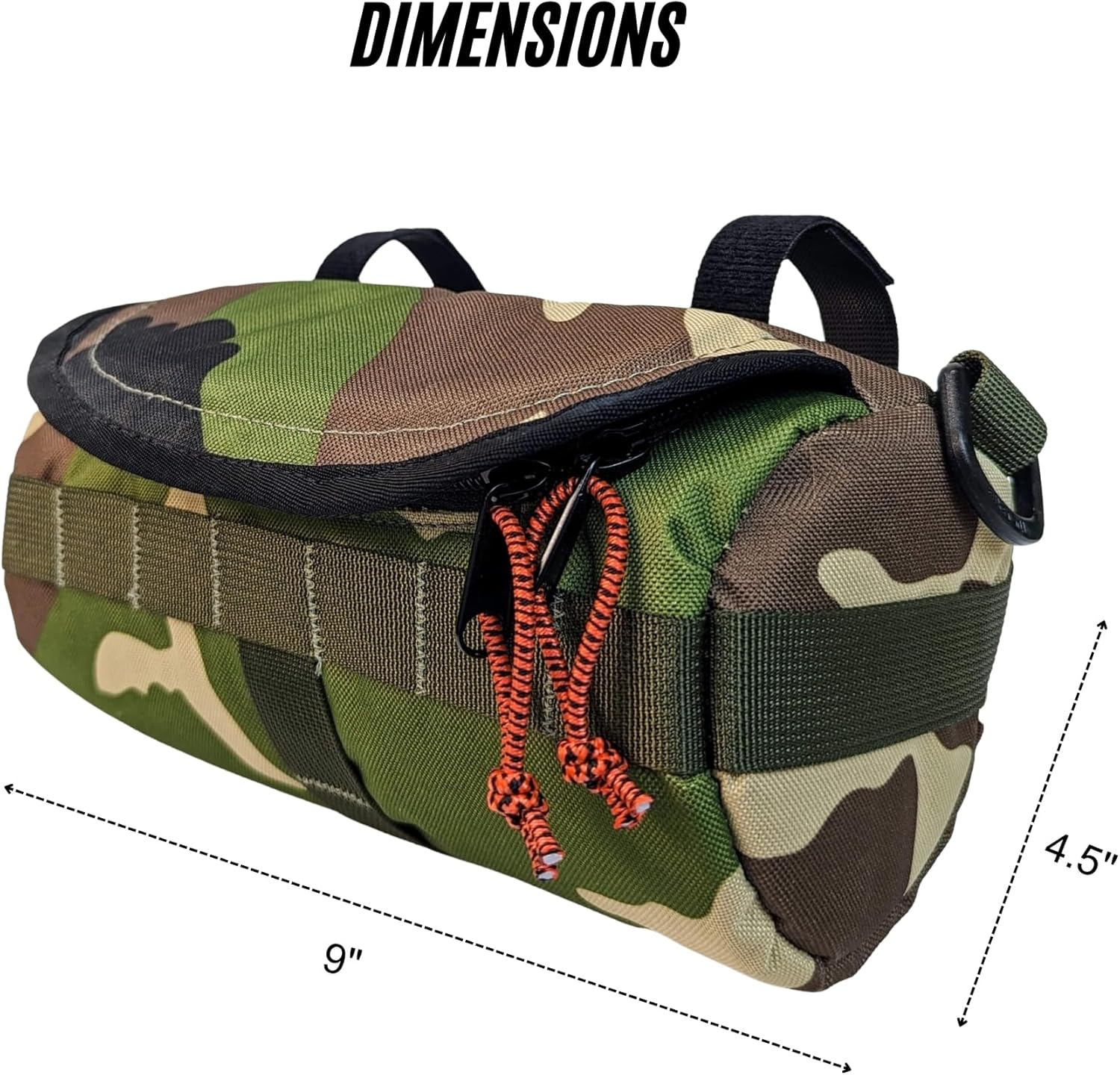 Handlebar Bag (Blazin Camo Burrito) | 2 Liter Capacity | Spacious Bike Bag w/ 2 Extra Long Buckle Straps & 1 Hook-and-Loop Strap | Water Resistant Front Basket | Bike Accessories | Made in USA