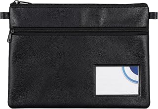 effektivo Banktasche Geldtasche A5 schwarz mit 2 Reißverschluss-Fächern Sichtfenster für Visitenkarten, 30 x 20 cm, 11098