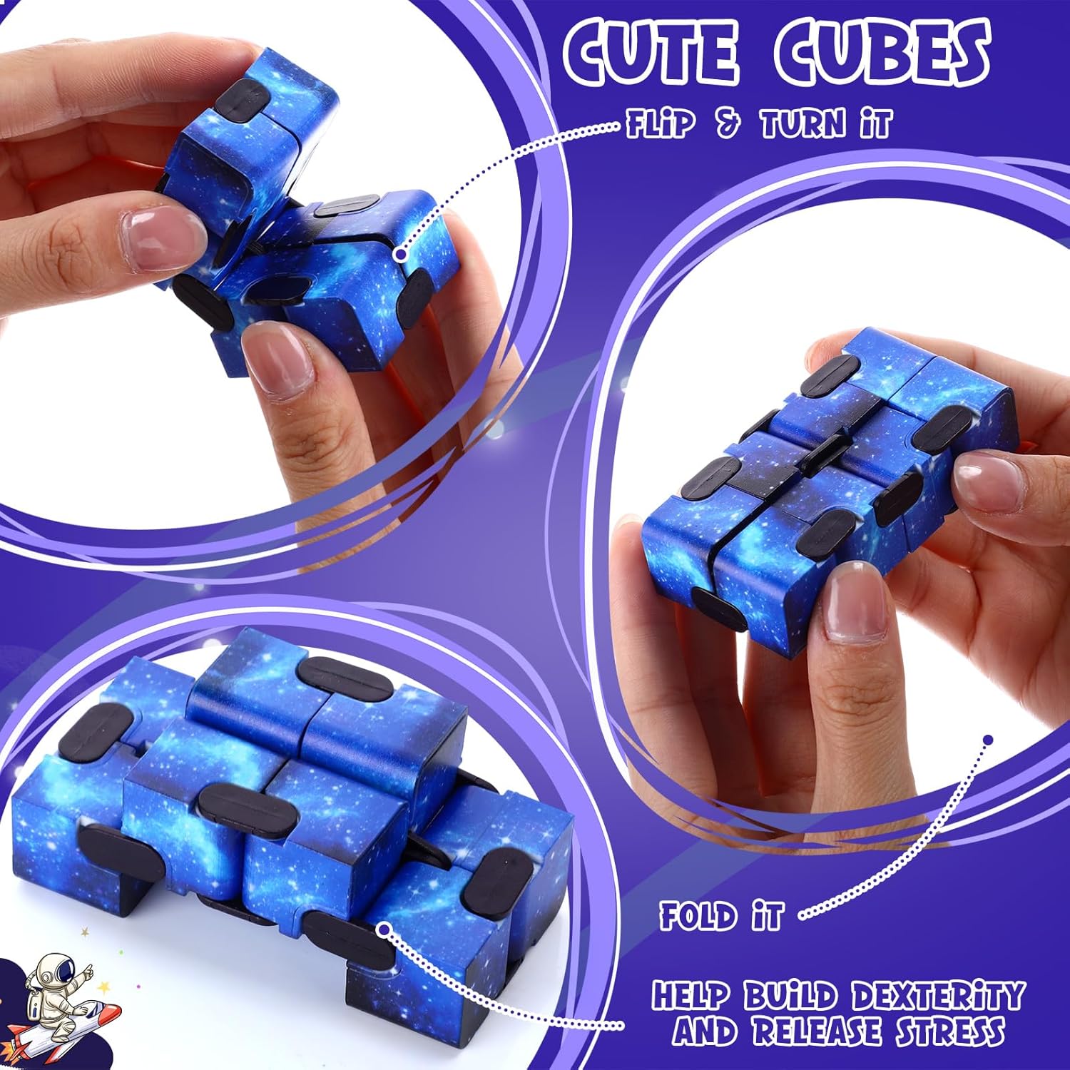 VioraWhite 28 Set Valentines Day Gifts Bulk,Anxiety Relief Cubes with Gift Boxes Hand Held Magic Sensory Stress Cube Valentines Party Favors for Exchange Gifts Prizes Award (Starry Style)