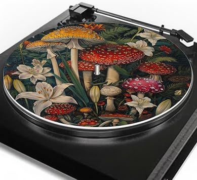 Doojoayie Mushroom Slipmat for 12" Vinyl Record Player Floral Pattern Record Player Mat Phonograph Mat Vinyl Accessories