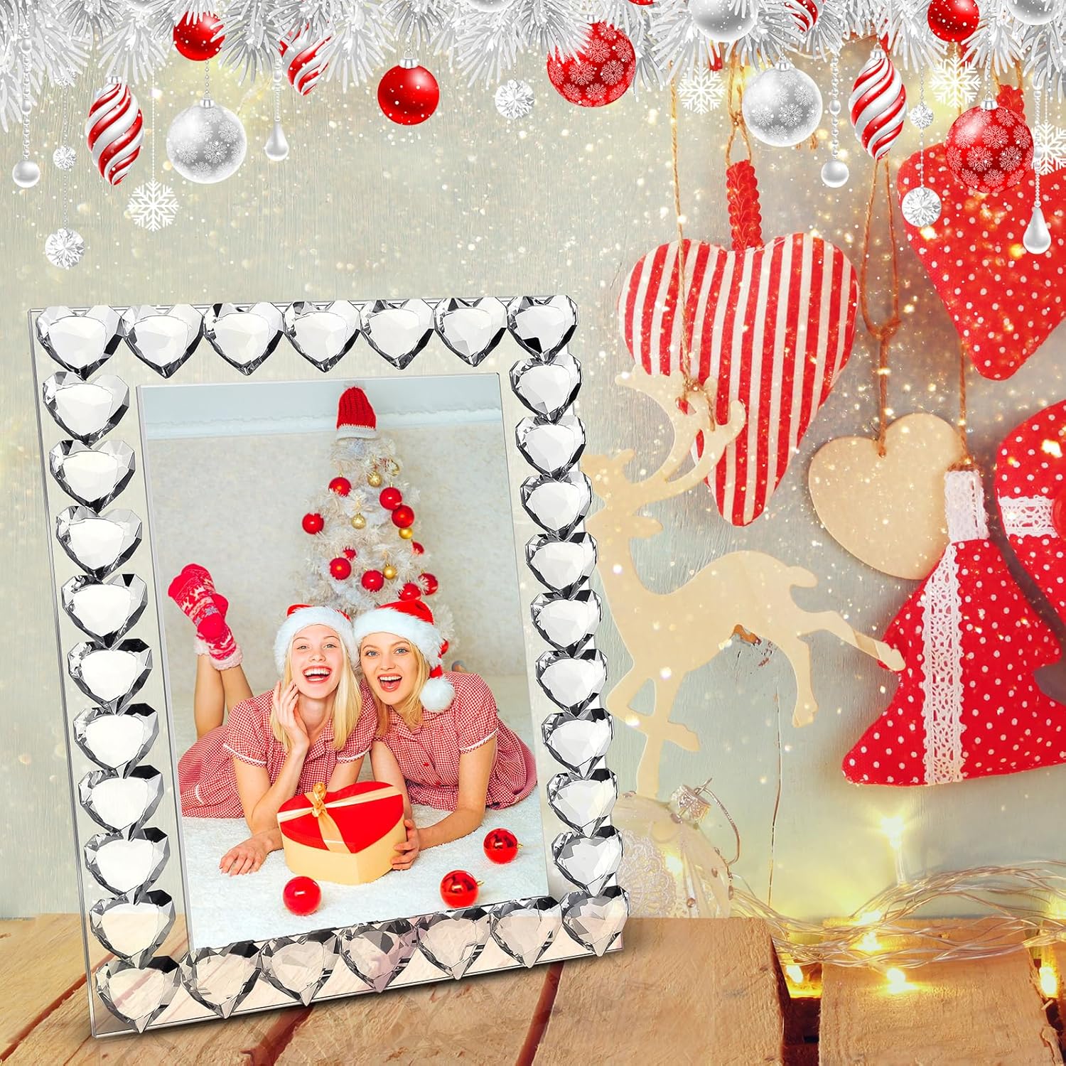 5x7 Inches Crystal Picture Frame Standing Clear Wedding Photo Frame for Home Tabletop Display Boutique Craft Decor (Heart)