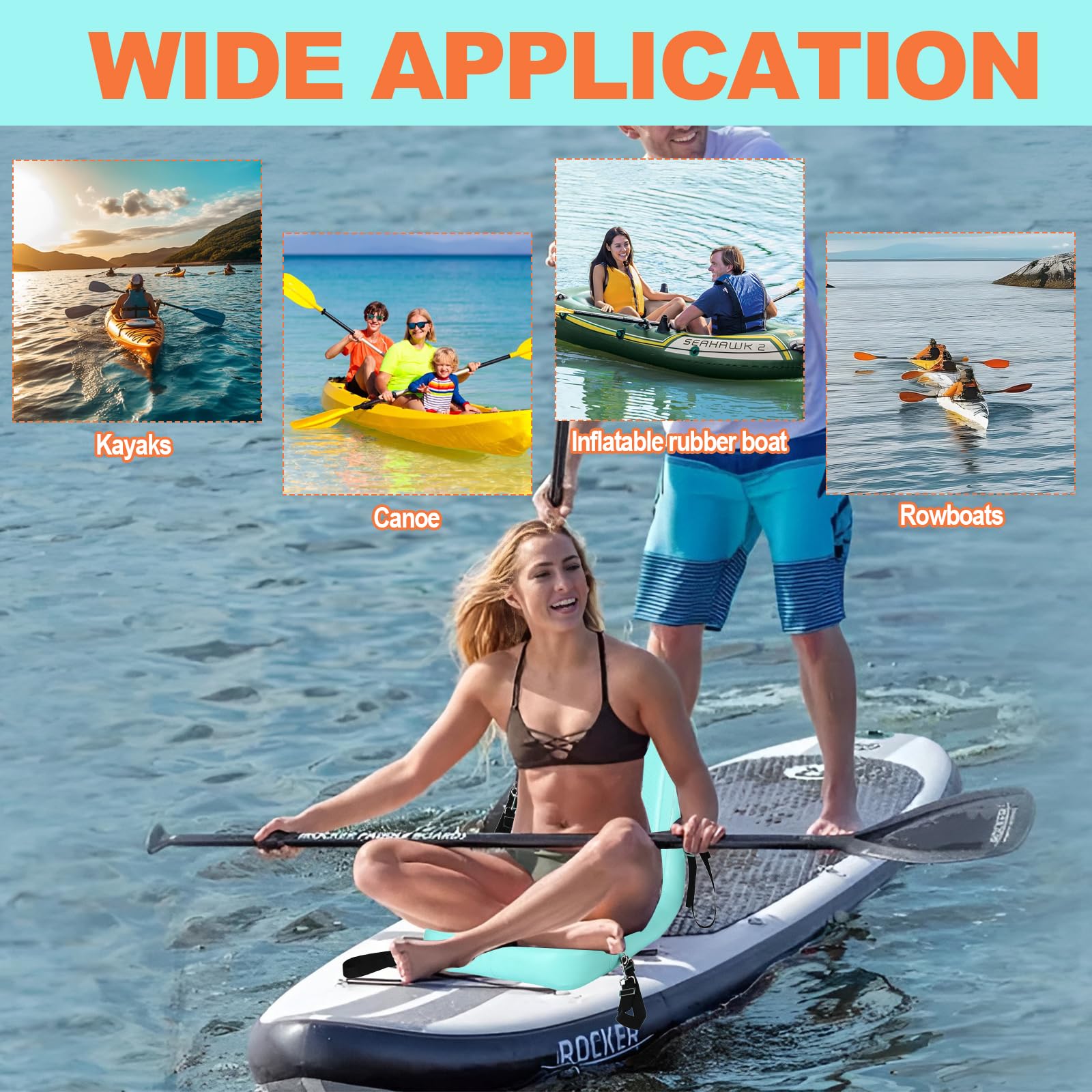 JAYEGT Aufblasbarer Kajaksitz mit Rückenstütze, Paddelboard-Zubehör, faltbarer SUP-Sitz, ergonomisches Anti-Rutsch-Design, hohe Tragfähigkeit, vielseitig einsetzbar für Kajak, Boot, SUP, Kanu