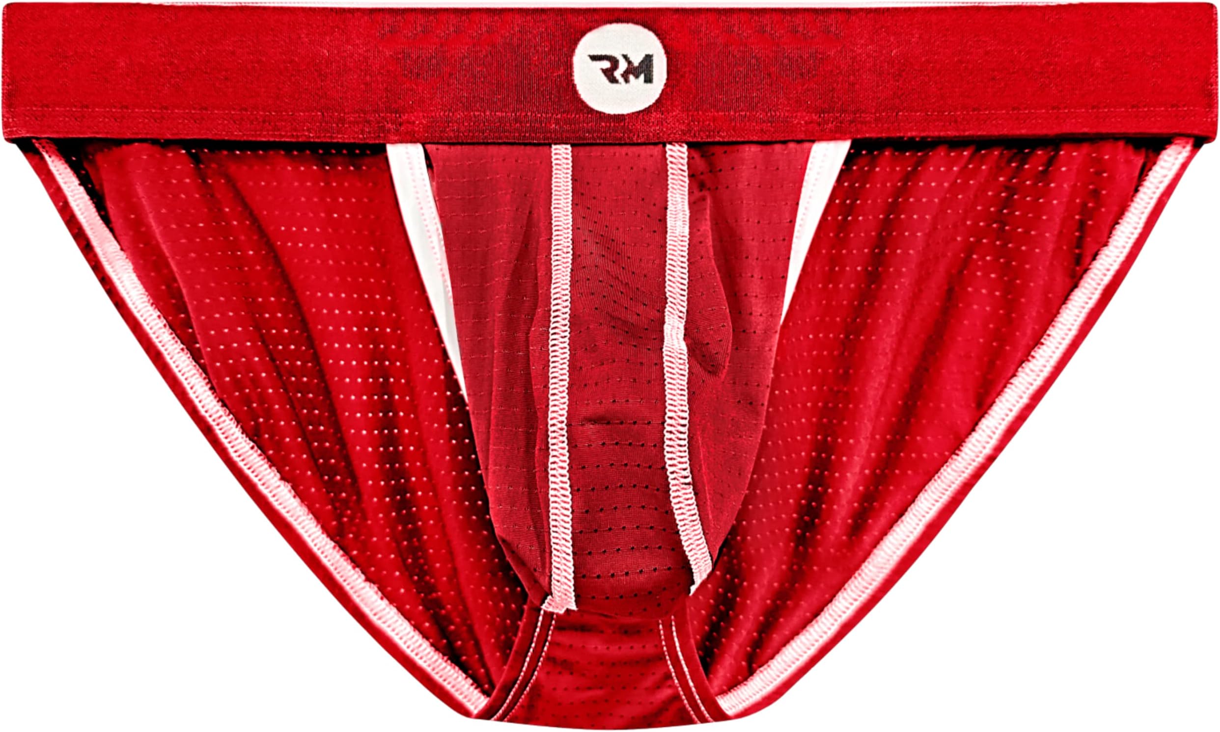 Real Mens Bikini Underwear - Bulge Enhancing Pouch – 1, 3 or 6 Pack Mesh String Bikini Briefs with Size D Pouch XS - 5XL, 1 Red Mesh, L