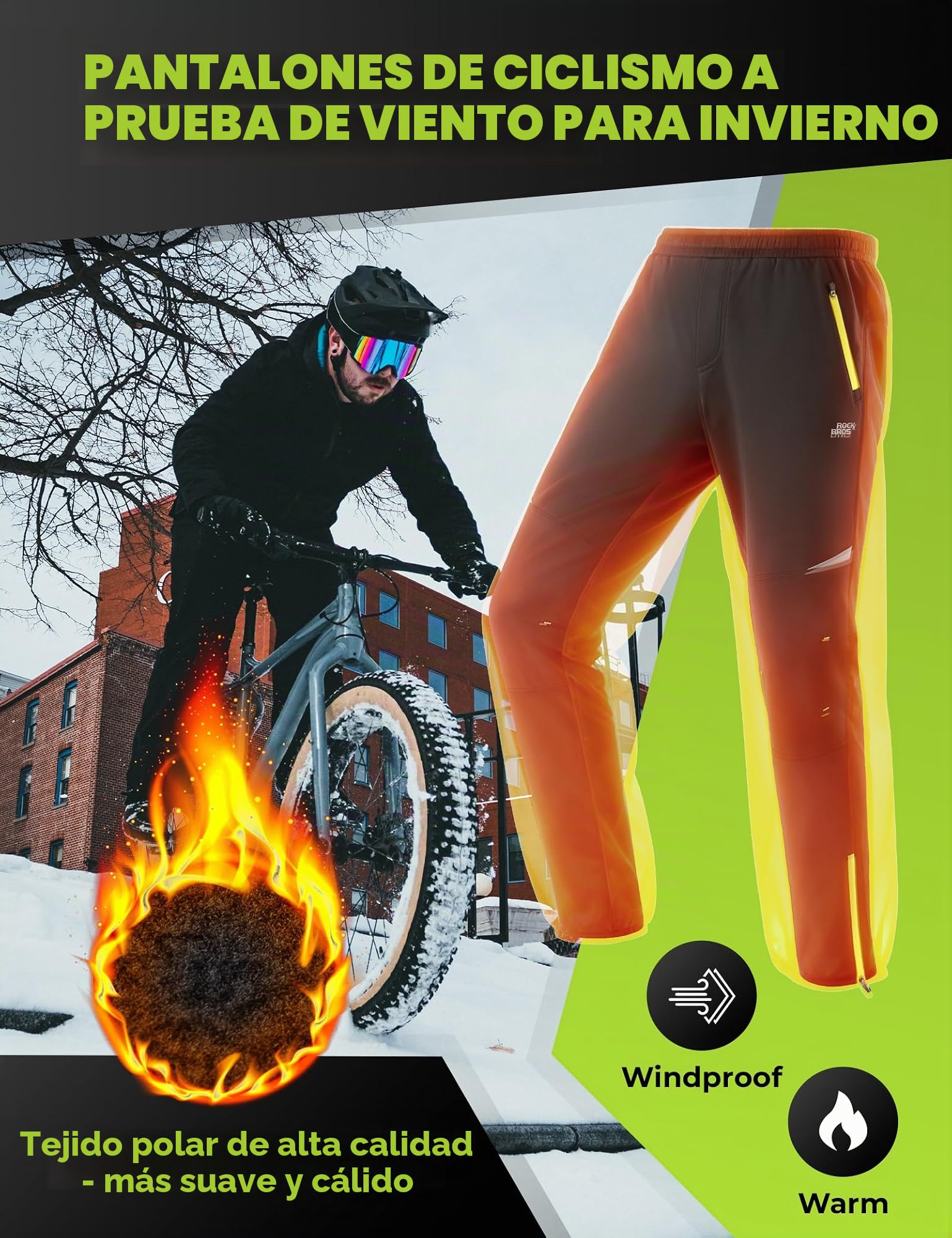 ROCKBROS Chaqueta y Pantalón Ciclismo Invierno para Hombre Térmico a Prueba de Viento, Traje de Ciclismo Polar Transpirable para MTB Deportes Exteriores