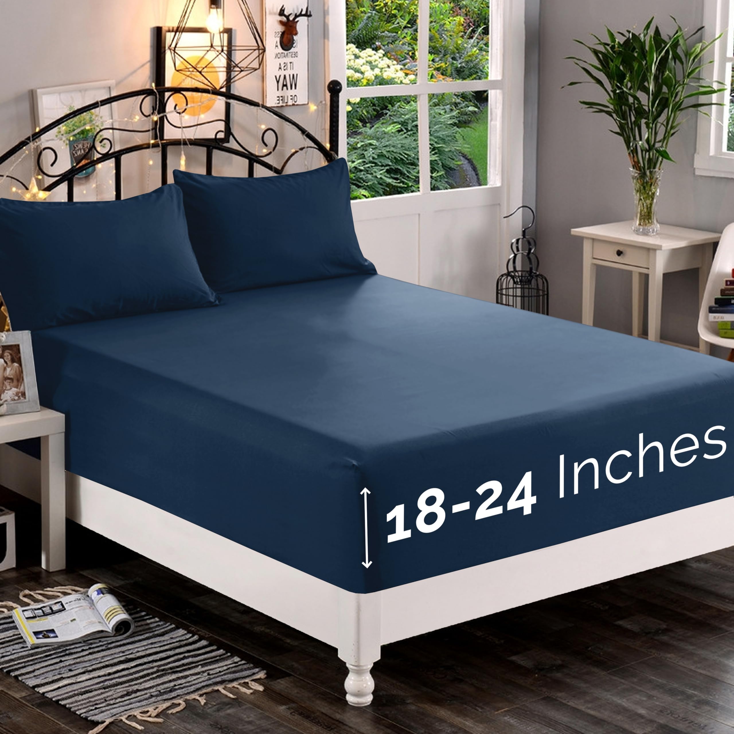 Elegant Comfort 1500 Premium Quality Fitted Sheet Ultra Soft 18-24 Inch Extra Deep Pocket - Single Fitted Sheet for High Mattress - Wrinkle Free with