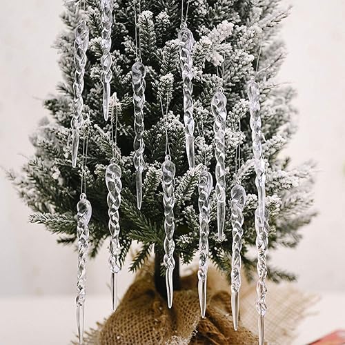 Miniatura 4 de MIAO JIN 48 piezas de plástico colgantes de Icicles colgantes colgantes para árbol de Navidad decoración de fiesta de boda transparencia