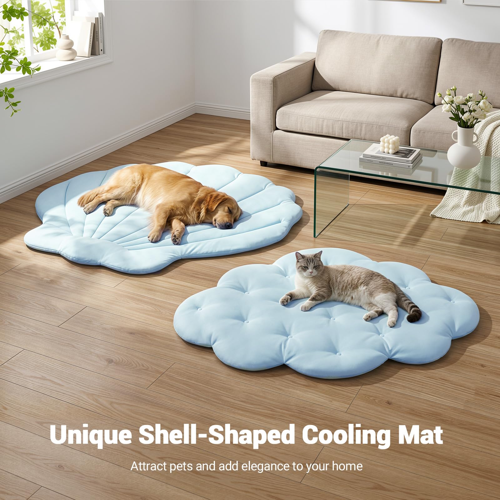Tappetino Rinfrescante per Cani 100 × 100 cm Grande, Q-Max>0,5 Materassino Autorefrigerante, Doppia Faccia Fresco & Caldo, Lavabile in Lavatrice, Letto Fresco per Gatti,Senza Gel, Cielo Blu