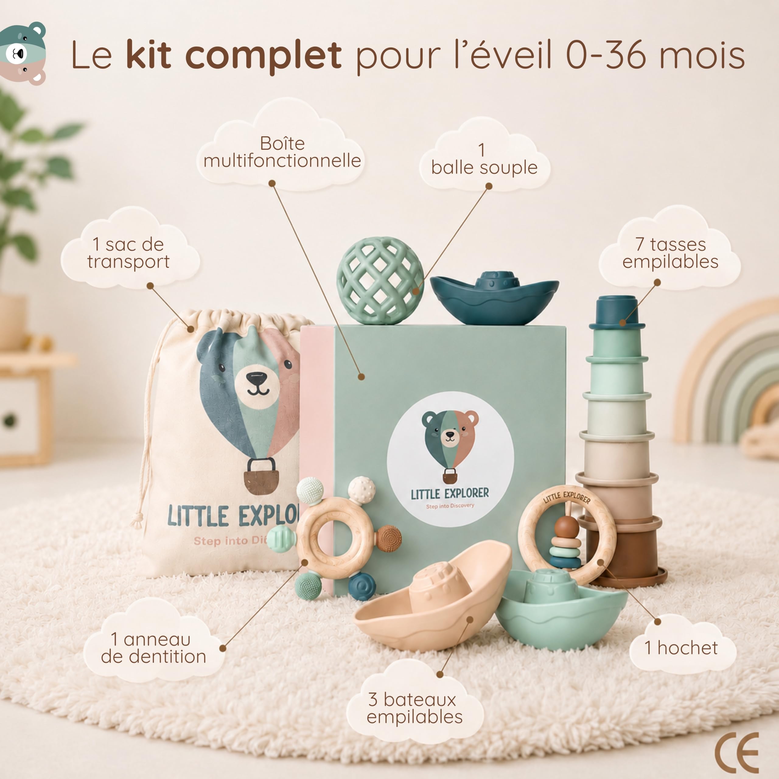 LITTLE EXPLORER - Jouet Eveil Bebe Montessori Cadeau Naissance 0-36M