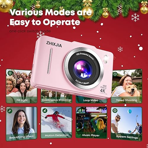 Miniatura 4 de Cámara digital, cámara 4K de enfoque automático para vlogging para fotografía con tarjeta de 64 GB, cámara Full HD 4K de punto y disparo, cámara