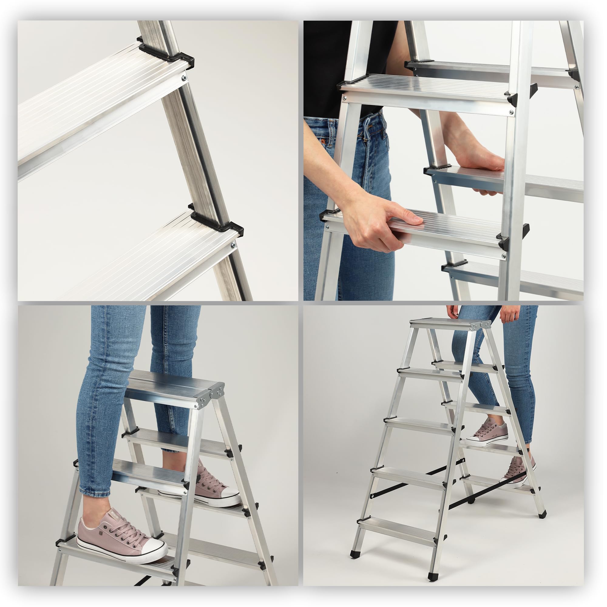 KADAX Escabeau alu 5 marches Pliable | jusqu'a 125kg | Pieds antiderapants | Menage Peinture Atelier | Leger transportable