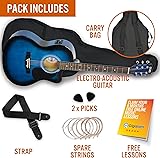 3rd Avenue Full Size 4/4 Cutaway Electro Acoustic Guitar Pack Bundle for Beginners with 6 Months FREE Lessons, Built-in Tuner and EQ - Blue - 3