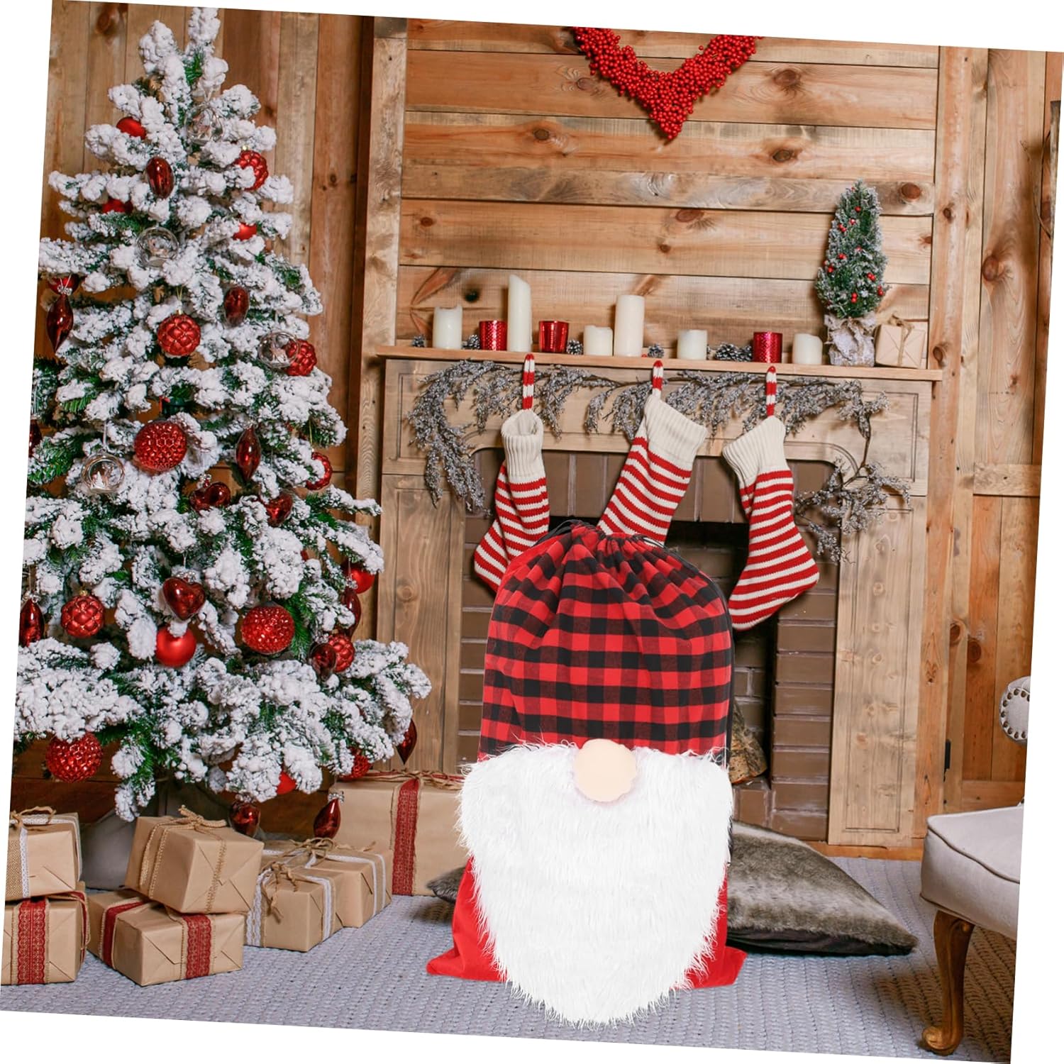 Christmas Drawstring Bag Large Capacity Gnome Pouch for Reusable Cloth Design for Candy Cookies and Xmas and Santa Cosplay