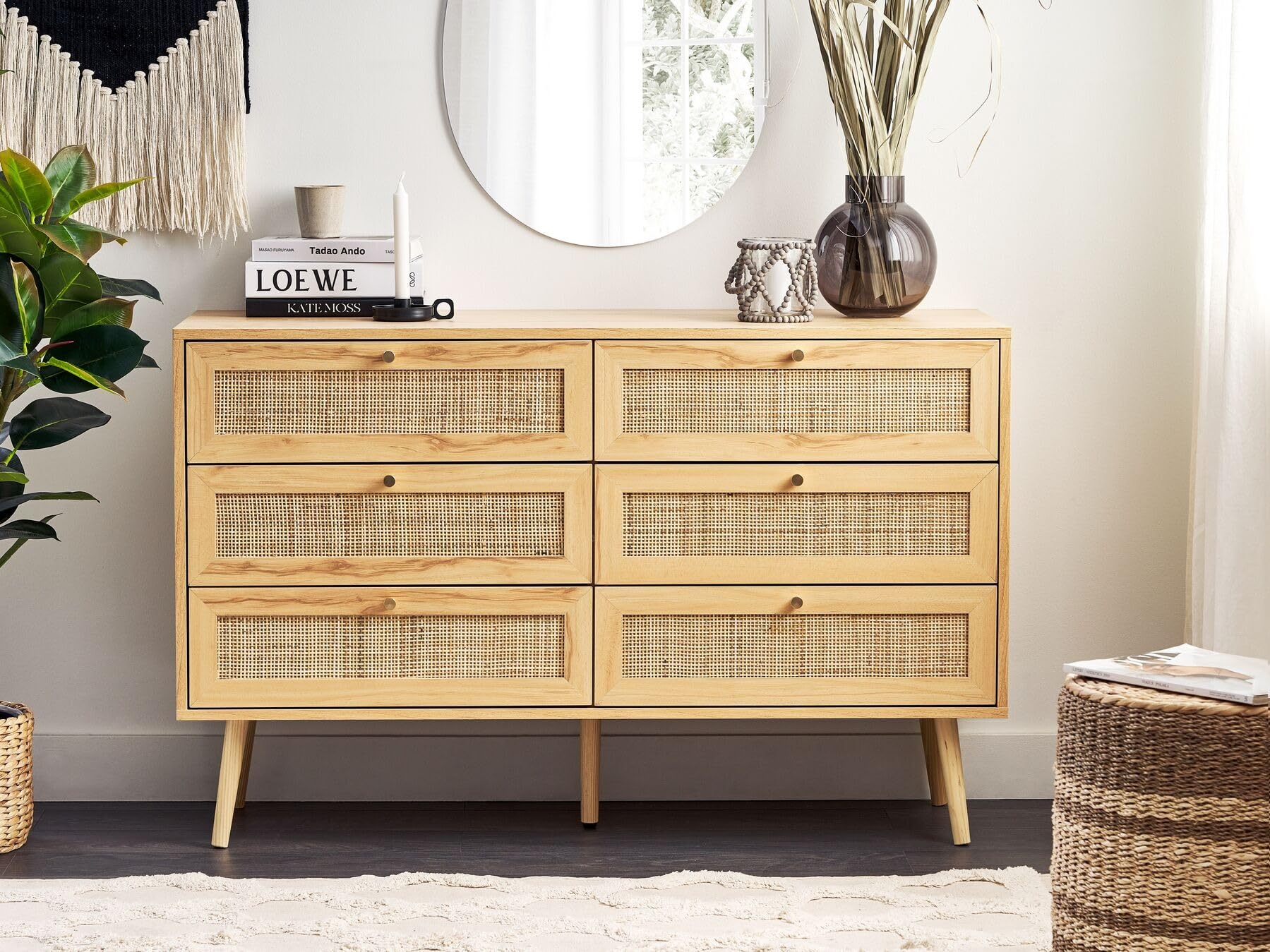 mango trunk wooden 06 chest of drawer's with natural finish | solid mango wood | storage unit | cane webbing | bed-room furniture | furniture for home | 120x42x75 cms