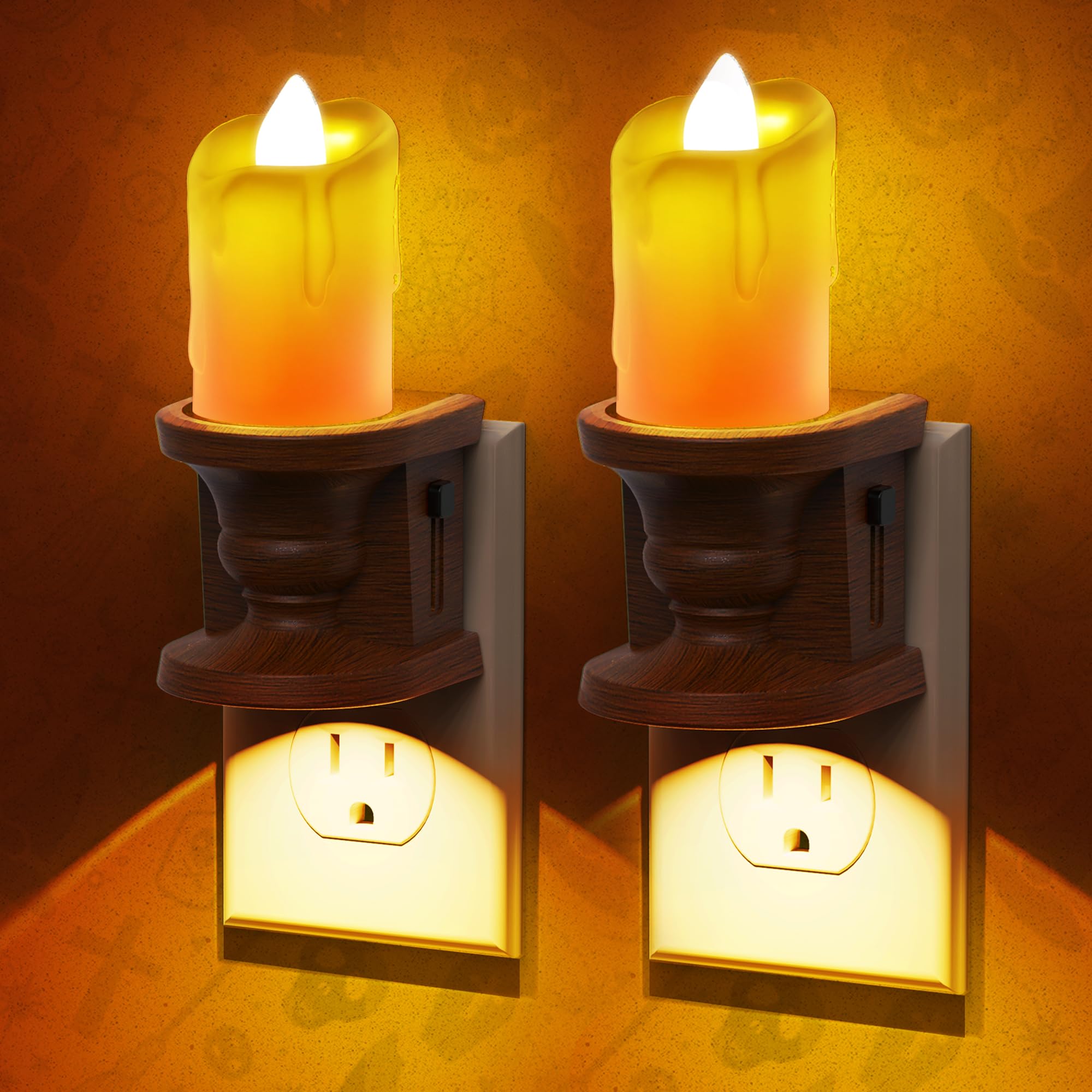 L LOHAS LED Night Light,[2-Pack] Flameless Candle Night Light with 3 Lighting Model, Dusk to Dawn Sensor,0-100LM Brightness Dimmable,Amber Light,
