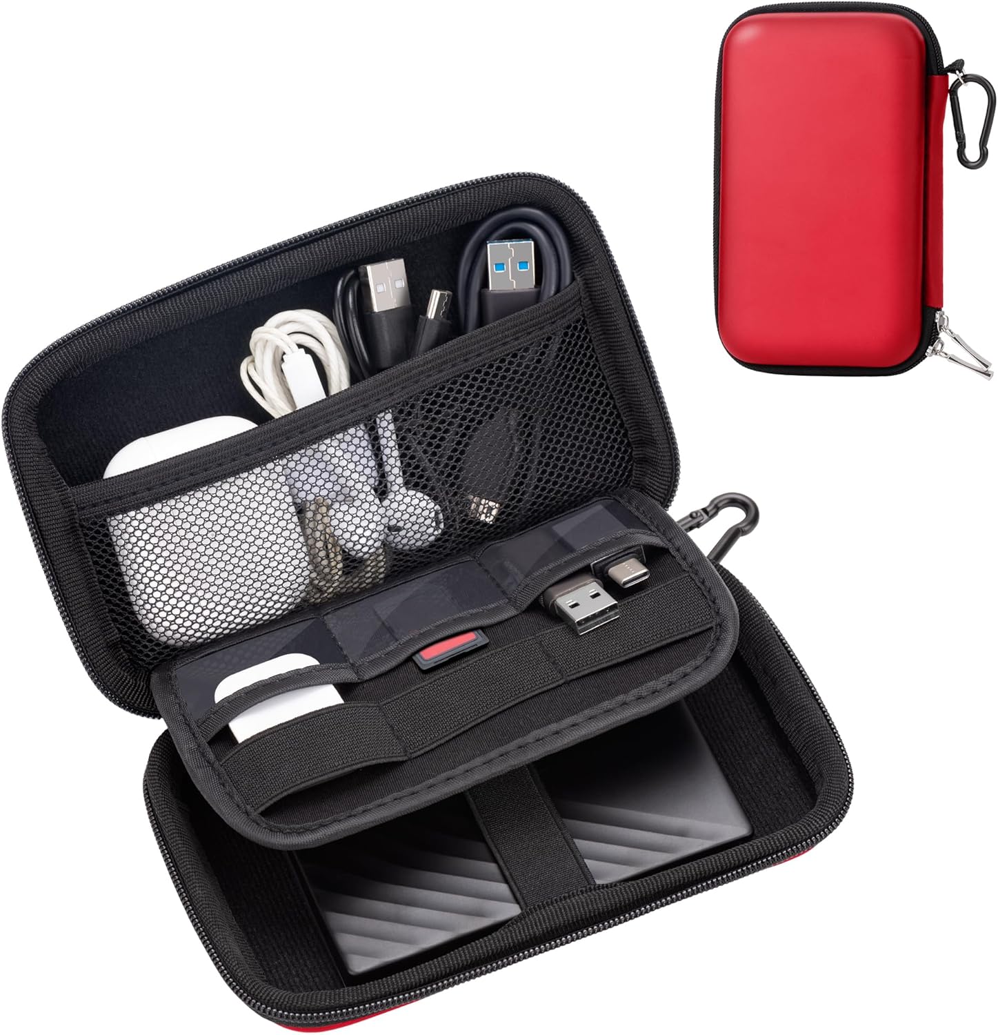 Travel Essentials Electronic Organizer Cable Bag, Hard Protective EVA Case, Shockproof Storage Organizer Accessories Storage Bag Pouch, Red
