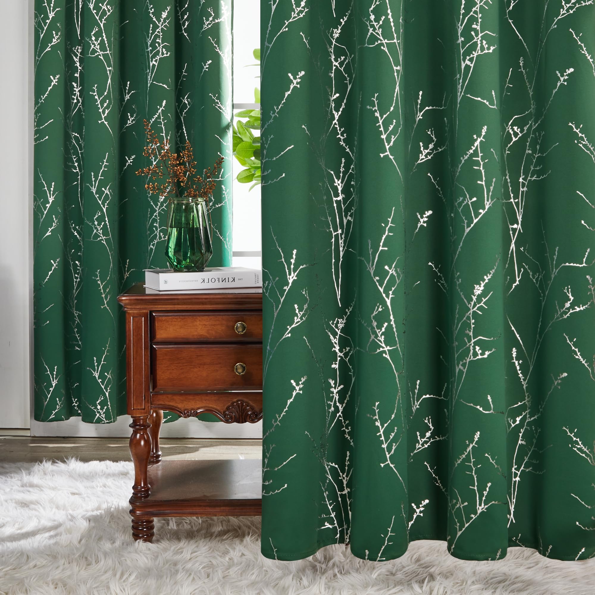 Deconovo Blackout Curtains Thermal, Tree Branches Printed Eyelet Curtains for Christmas, Dark Forest, 46 x 54 Inch (Width x Length), 2 Panels - Image 3