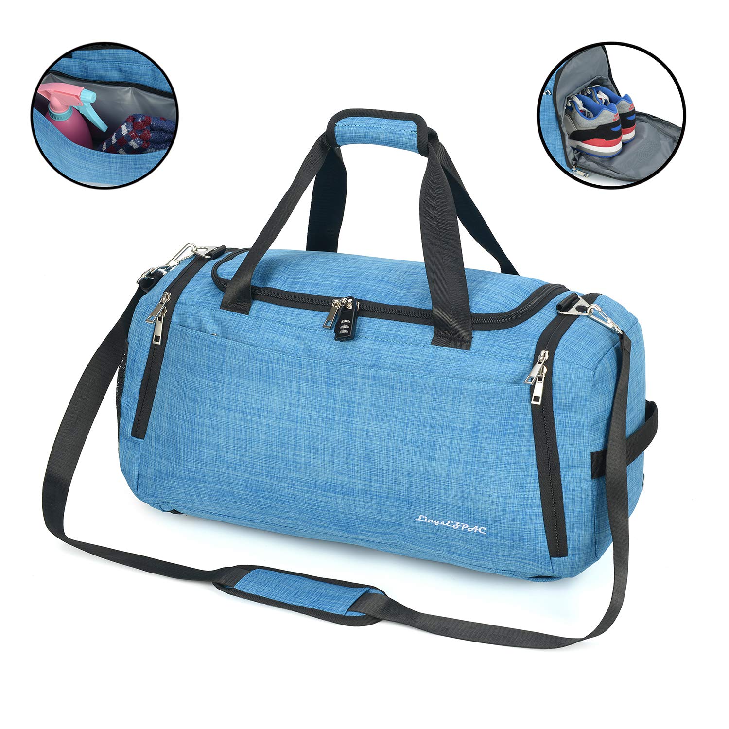 Small Gym bag for Women,Kasibon Travel Duffle Bags Anti-theft Weekender Bag  Lightweight Overnight Bag with Shoes Compartment Wet Pocket(Blue)