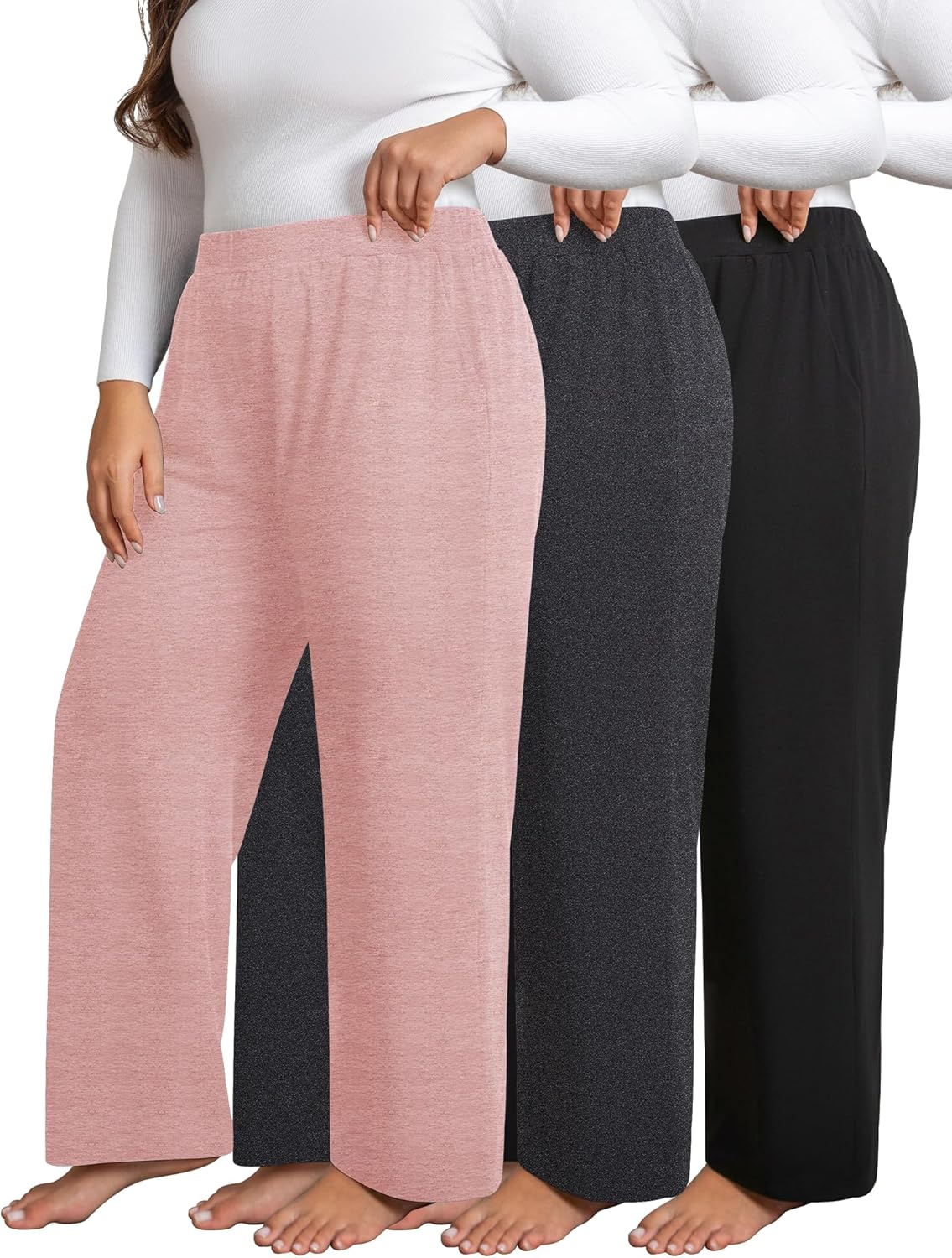 3 Pack Women's Plus Size Sweatpants, High Waist Wide Leg Pants, Loose Casual Pajama Pants, Yoga Pants with Pockets