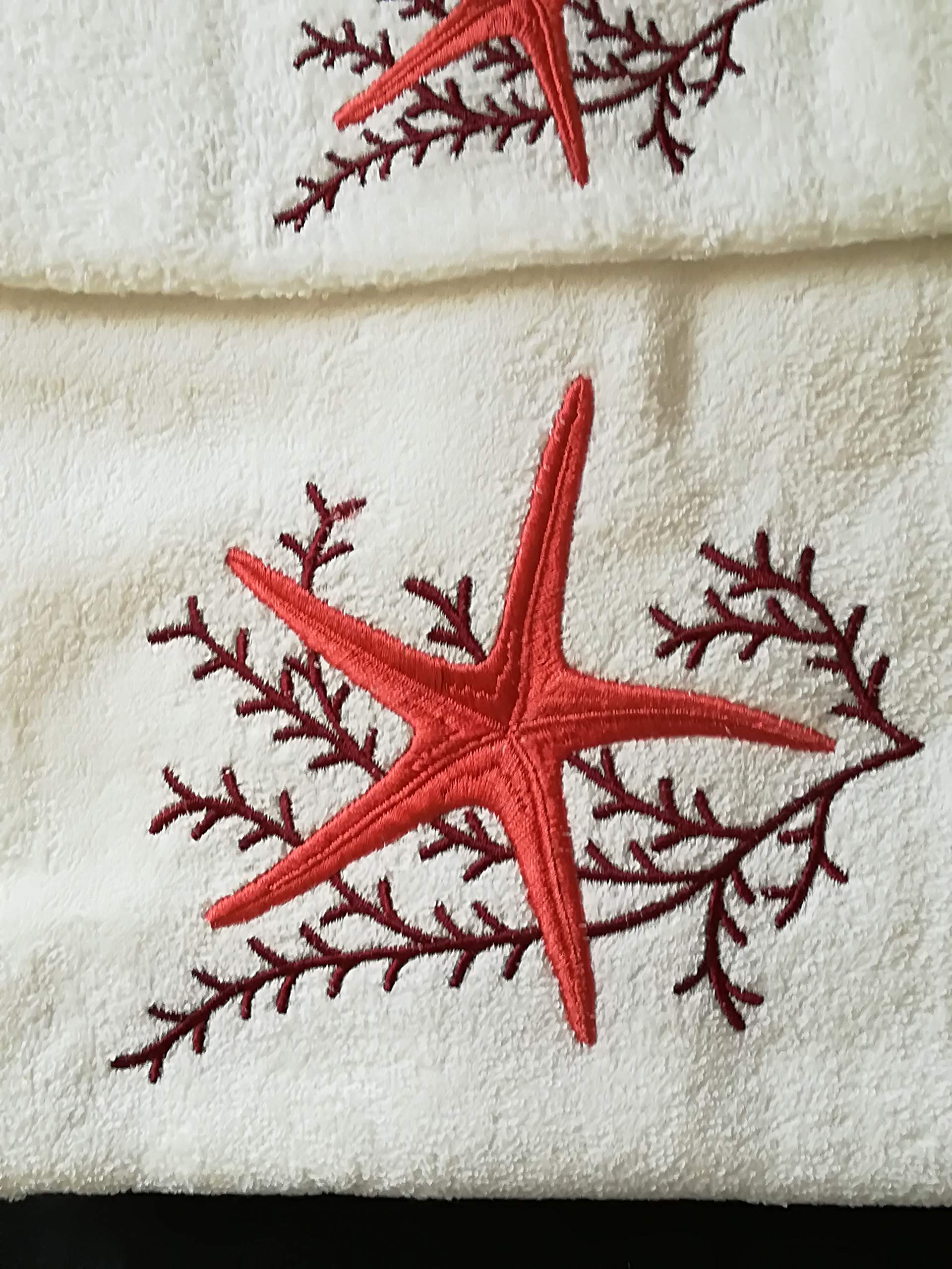 RICAMI FIORENTINI BALDI COPPIA SPUGNA CON RICAMO CORALLO COTONE 100% MADE IN ITALY (Rosso)