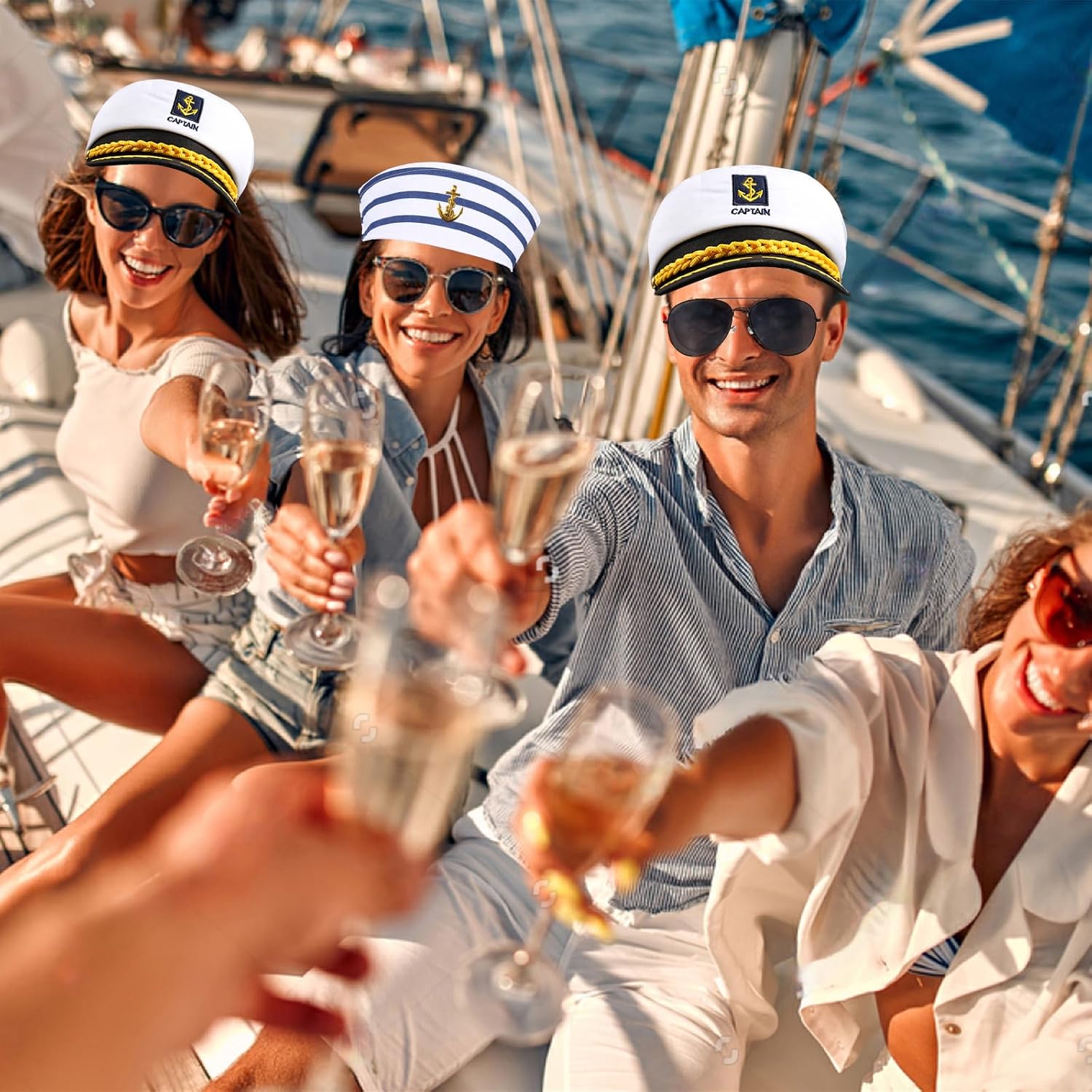 2 PCS Yacht Captain Hat Sailor Ship Cap Scarf Sunglasses Sailor Hat Boat Dressing up Accessory for Costume Party Women Men