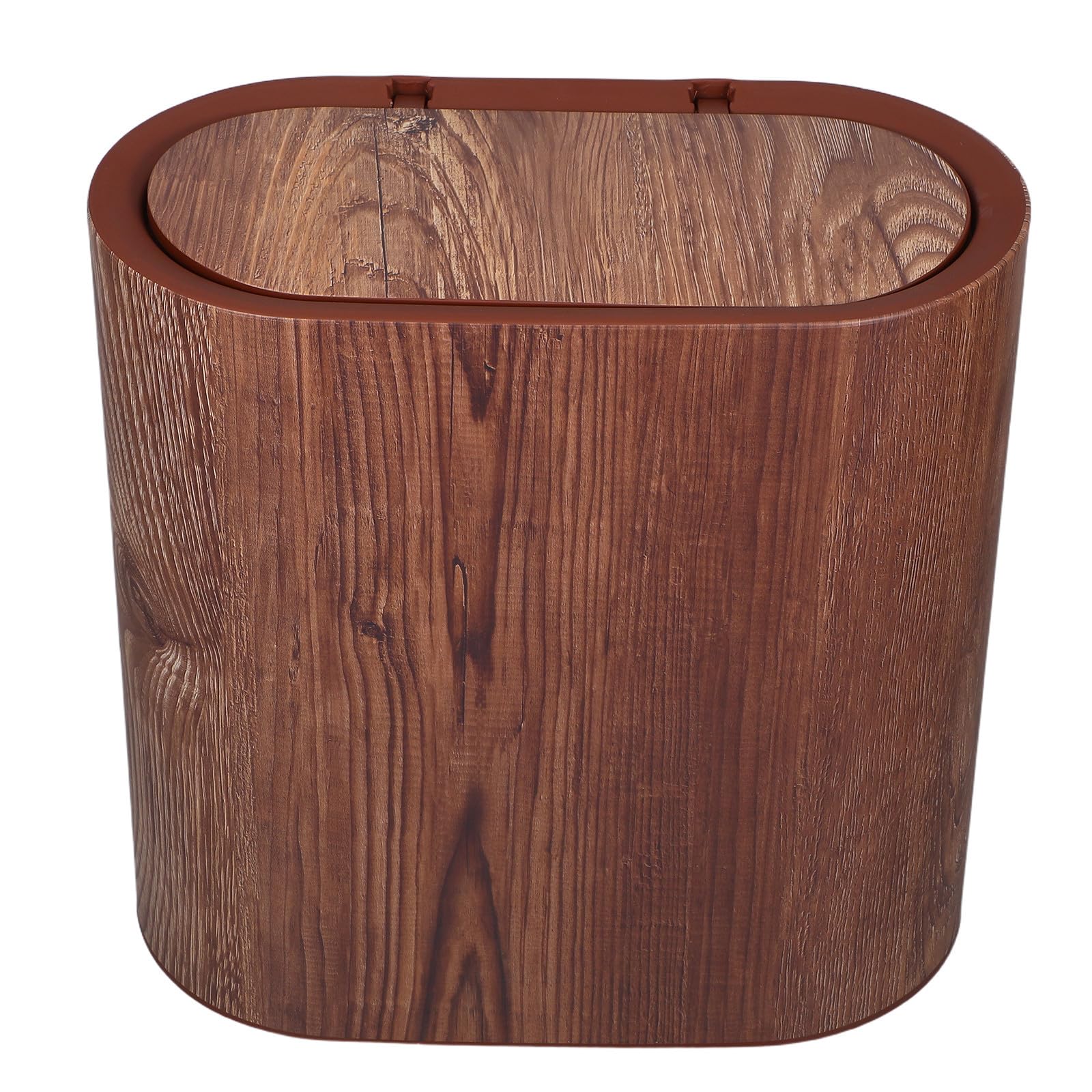 MAGICLULU Cubo de Basura Delgado de 14l con Diseño de Veta de Madera, Plástico Pp Resistente y Tapa Abatible para Baño y Rincones Estrechos, Contención de Olores