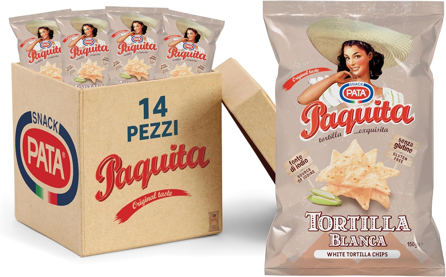 PATA | Paquita Tortilla Blanca, Senza Glutine, Con Olio di Semi di Girasole, Fonte di Iodio, 14x150g Blanca 150 g (Confezione da 14) - Immagine 1