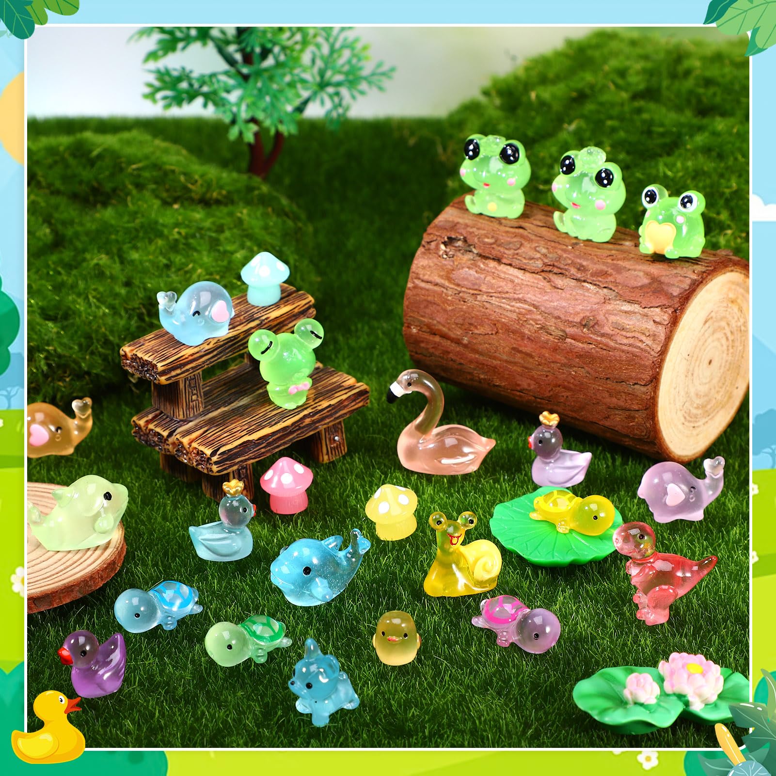 GSrenyu 64 Pcs Mini Resin Animals Luminous 20 Styles Mini Animals Colourful Miniature Figures for Garden Micro Landscape Dollhouse Aquarium Potted Decorations DIY Crafts - Image 4