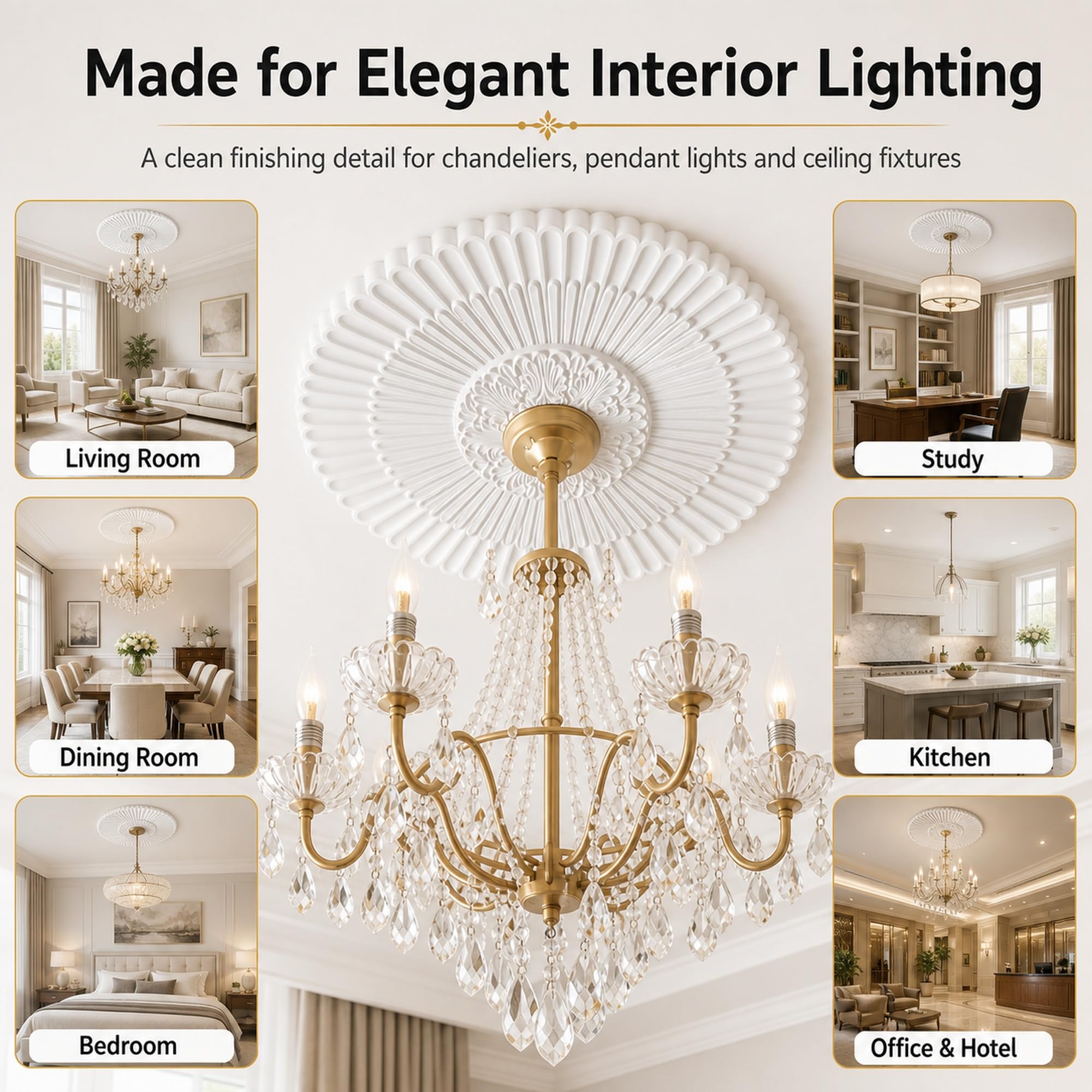 Rosone Lampadario Soffitto,Piastra Rotonda per Ventilatore A Soffitto, | Leggero,Stile Europeo,Piastra Copertura Decorativa, Rosone Decorativo per Soffitto, per lampadari,ventilatori a soffitto