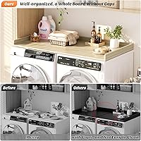 Vista 2 de Aheaplus Encimera para lavadora y secadora, organización de lavandería con almohadillas antideslizantes, estante de madera con rieles redondos