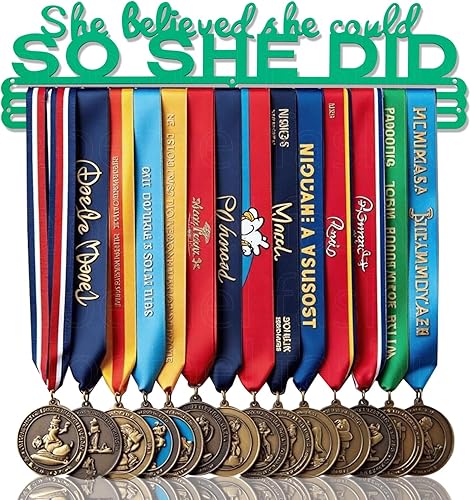 Miniatura 93 de Soporte de medallas deportivas para colgar medallas, estante de pared de 16 pulgadas de largo, premios, cinta, animación, gimnasia, fútbol, softbol