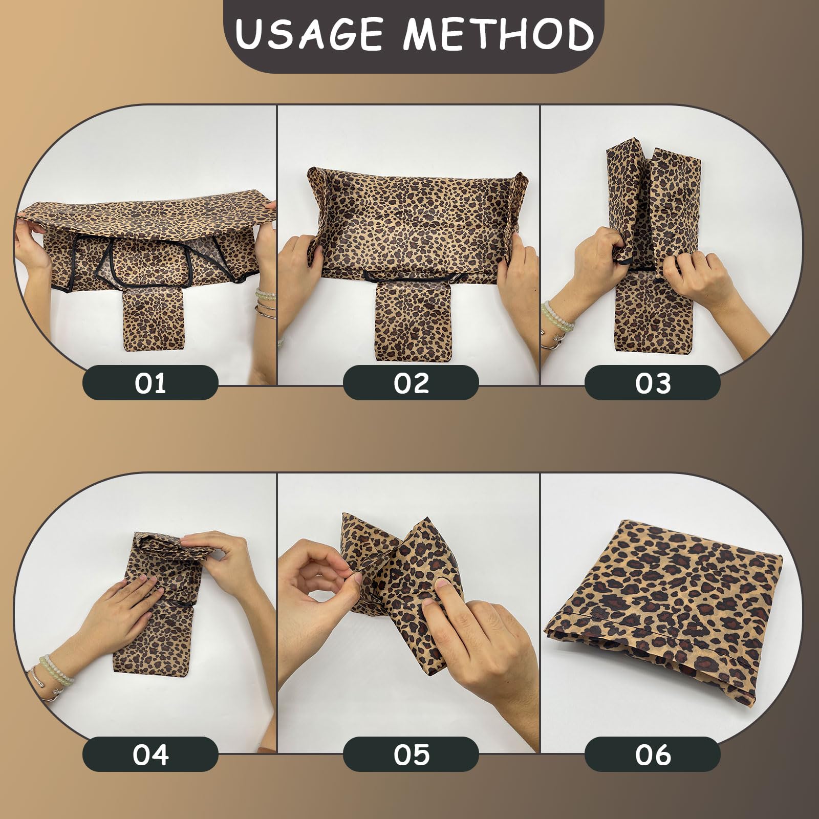 UILYNIU 3 Pack Large Lightweight Foldable Reusable Shopping Bag (Brown) - Image 4