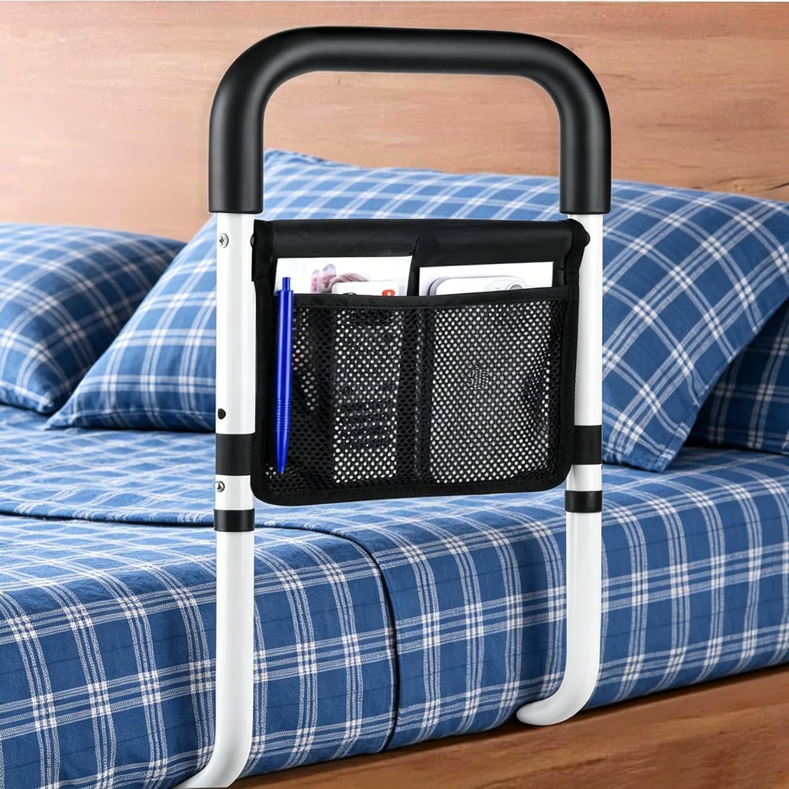 Binario di supporto per letto per anziani e adulti, con borsa per riporre oggetti | Protezione anticaduta di supporto per corrimano laterale per anziani e persone incinte indipendenti