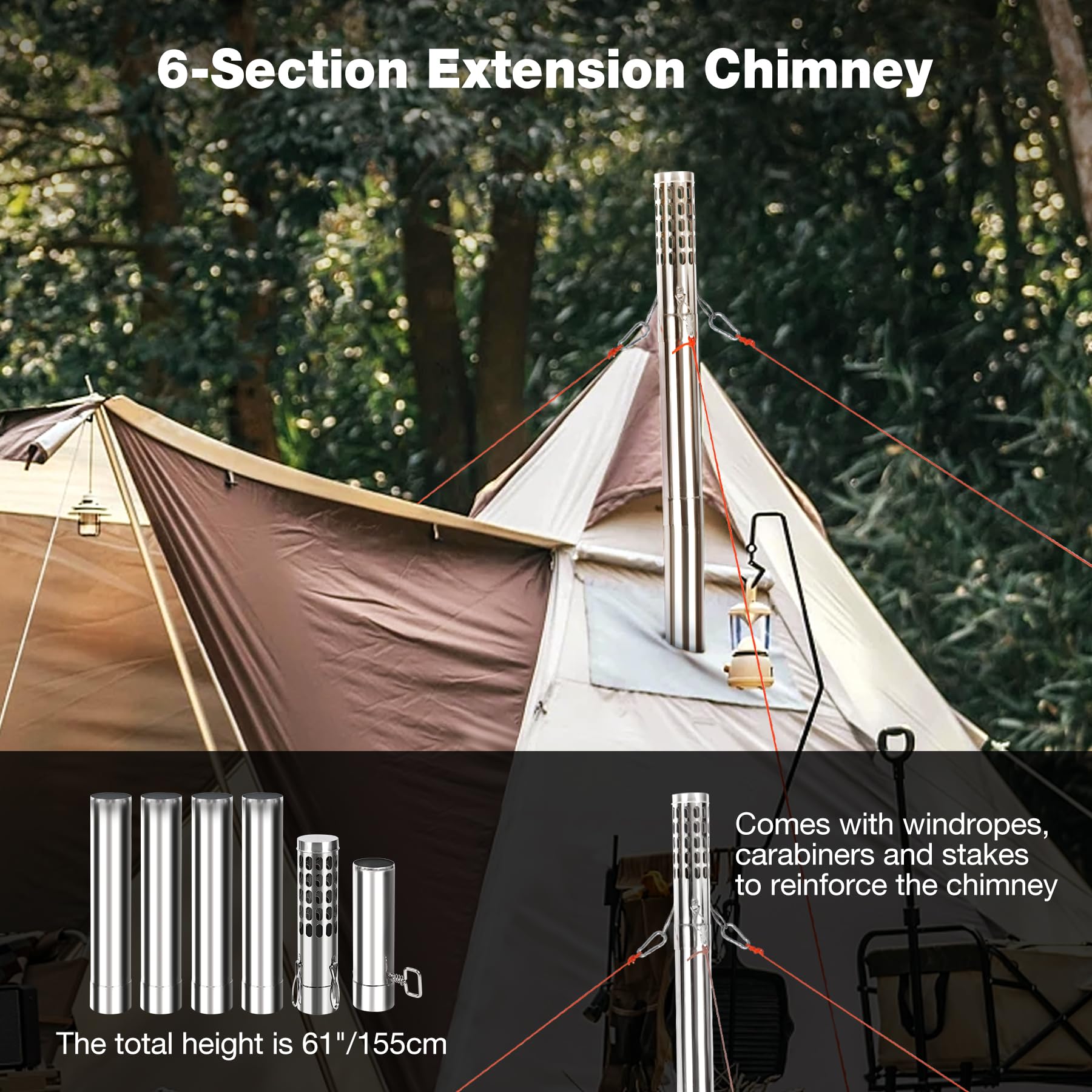 REDCAMP Camping Zelt Herd, Faltbarer Zelt Holz Brennofen, Tragbarer heißer Zelt Holzofen mit winddichtem Kamin für Outdoor Camping Kochen, schwarz