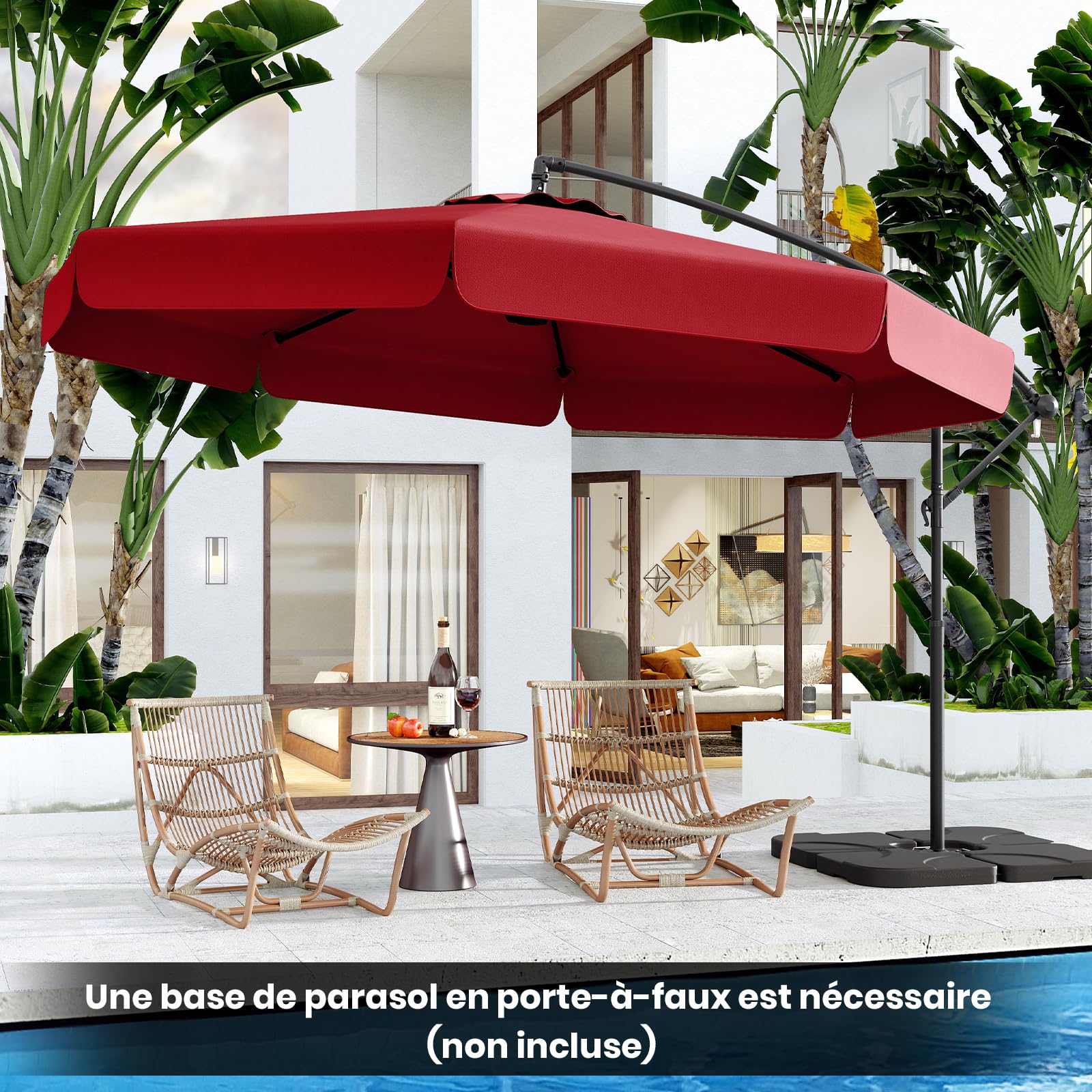 RELAX4LIFE Parasol Déporté Octogonal 305x250cm Rouge avec Housse