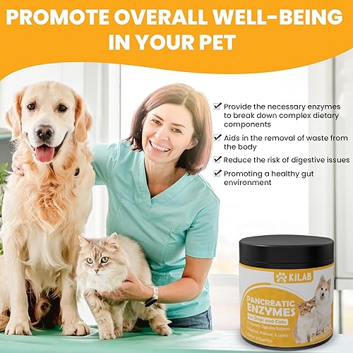 Miniatura 4 de Enzimas pancreáticas para perros - Kilab - Pancreatina para perros y gatos - Enzima pancreática - 10 enzimas digestivas - Diseñado para mascotas con