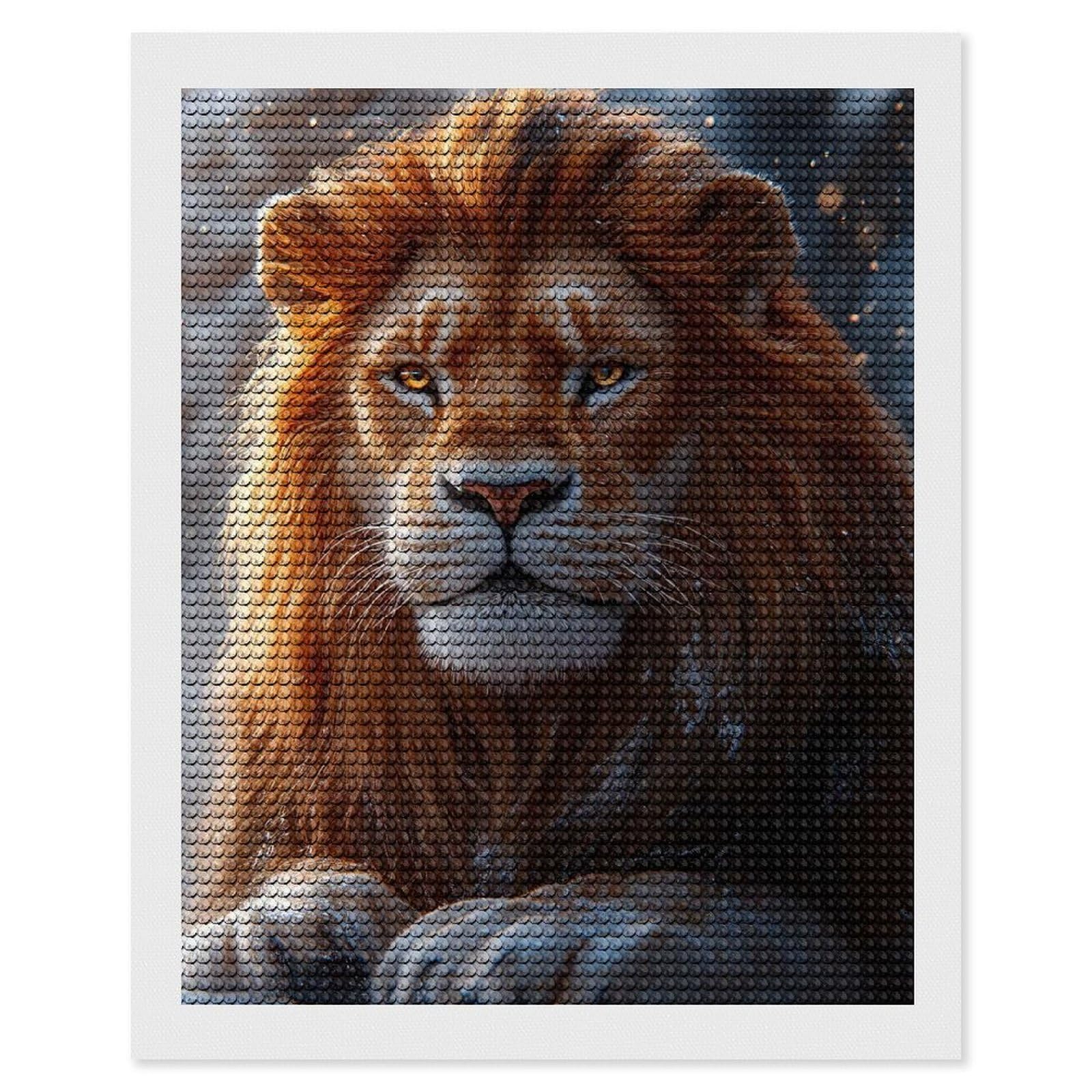 Junmoney Majestic Lion in Winter Diamond Art Kit 16"x20", Creative Leisure Activity, Complete Accessories, Vintage Style Decor, for Women