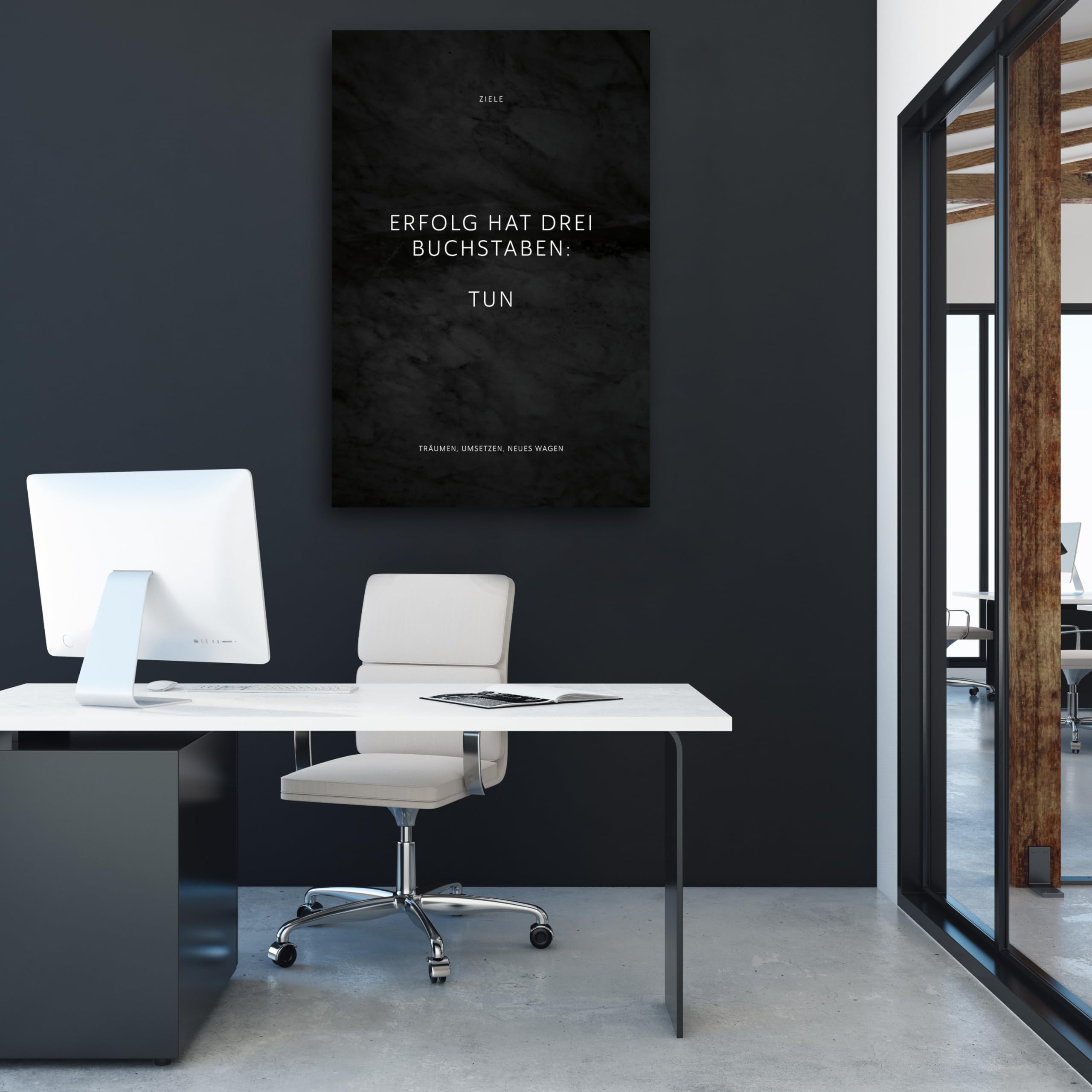 FOMACO Inspiring Art - Motivation Leinwand - 30x40 cm Hochformat - Erfolg hat drei Buchstaben: TUN - Schwarzgrau Marmoroptik - Motivationsbild Wandbild Büro Sprüche Inspiration