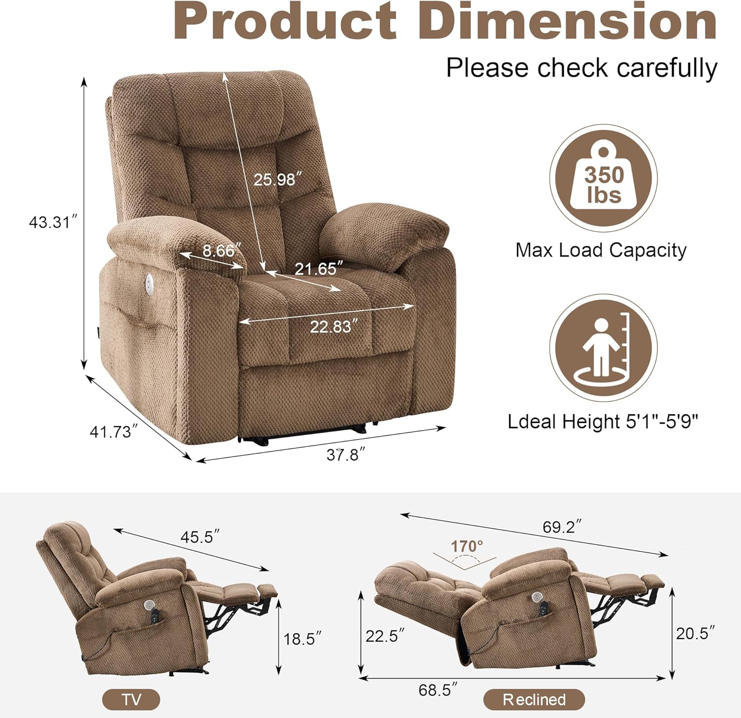 Oversized Power Lift Recliner, Dual Motor Elderly Lift Chair with Independent Backrest & Footrest Adjustment, Hidden Cupholder, USB-A/USB-C Charging Ports, Lounge Chair for Living Room