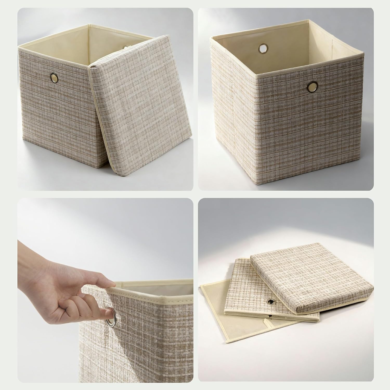 Chenille Fabric Storage Cubes with Lids, Foldable Collapsible Storage Bins Sturdy Cube Organizers for Clothes Toys Blankets Bedroom Closet Shelf Home Organization