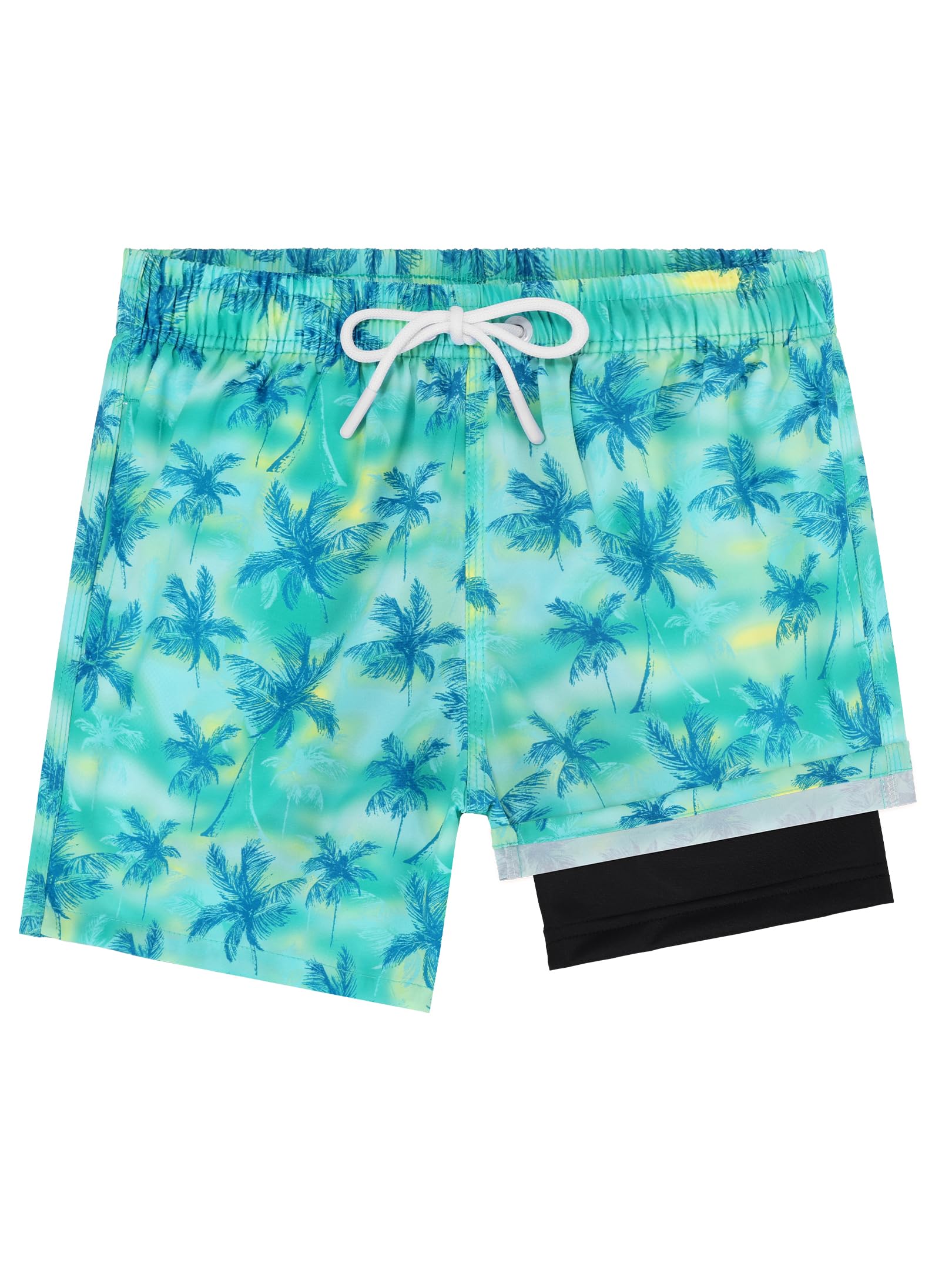 Jungen Badeshorts Schnelltrocknende Badehose 2 in 1 Boardshorts mit Kompression Innenhose